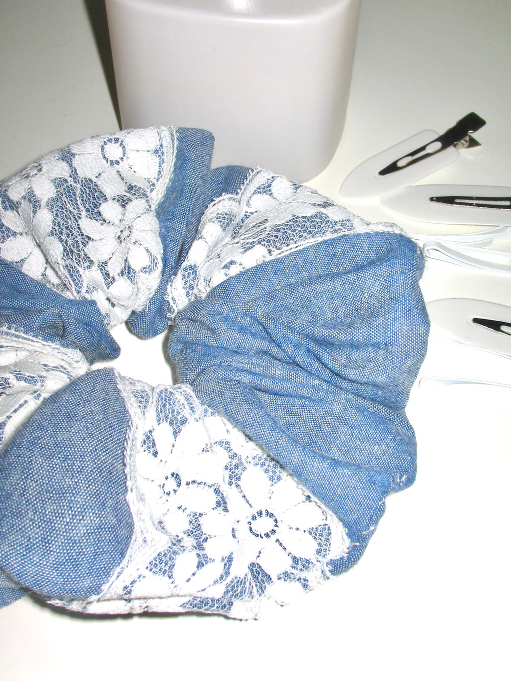 Floral Lace Denim Scrunchie