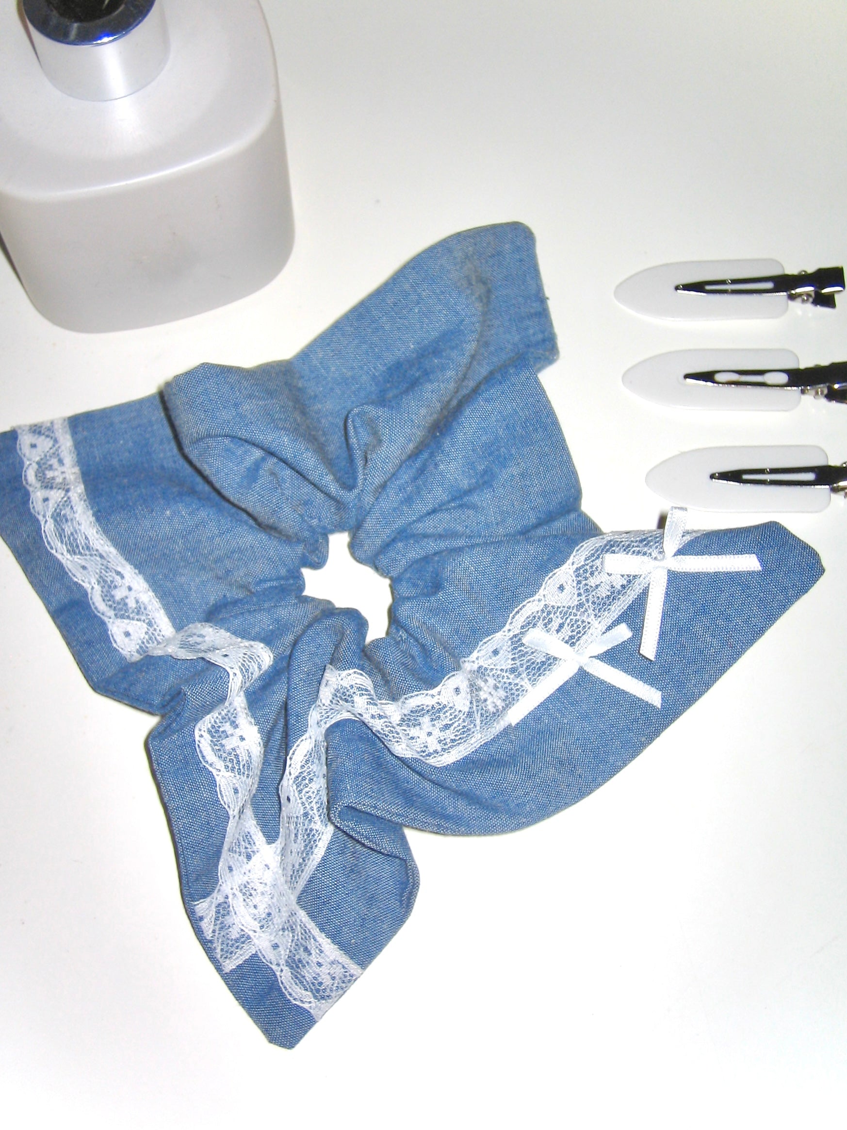 Denim Lace Square Scrunchie