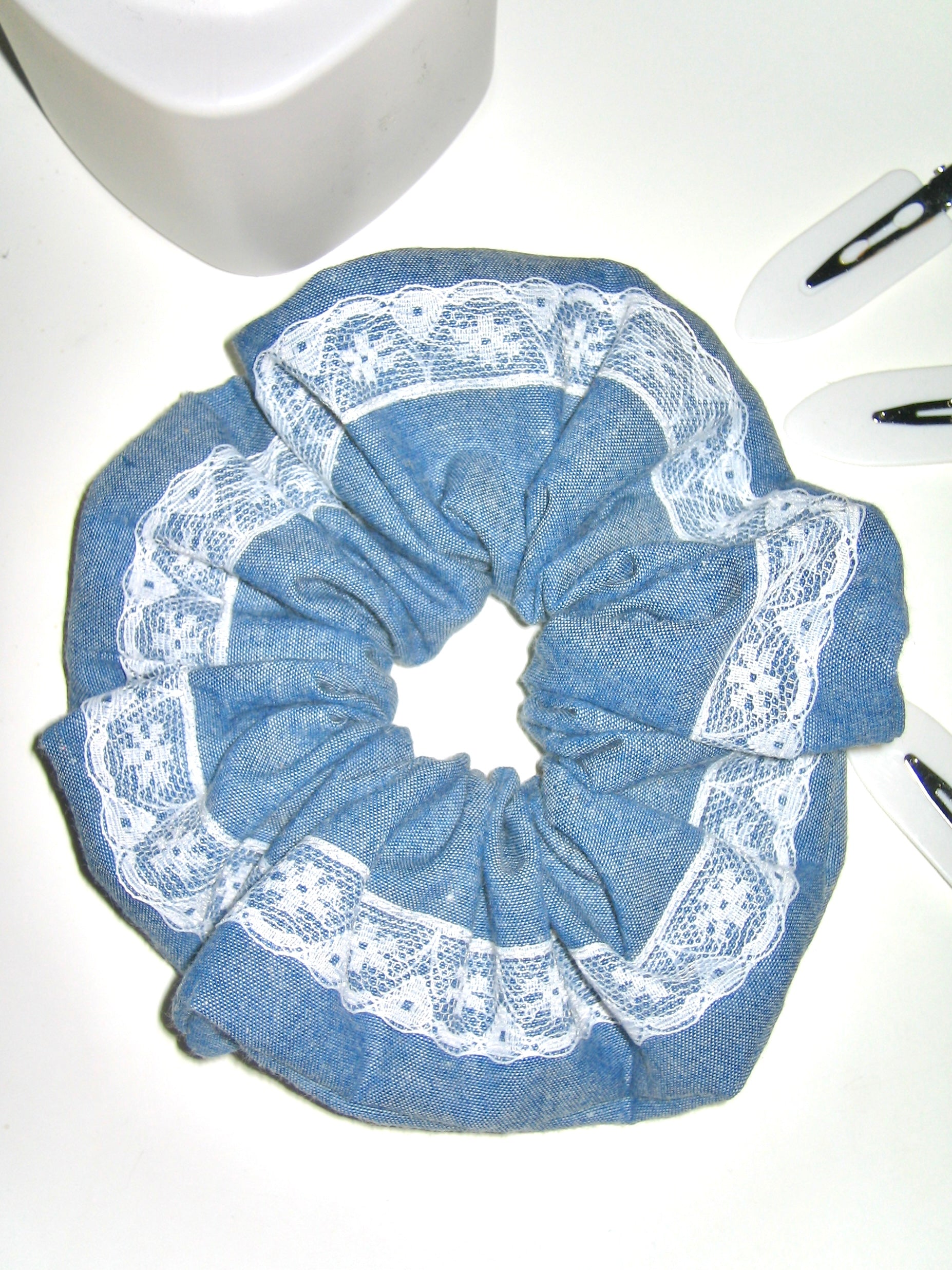 Denim Lace Scrunchie