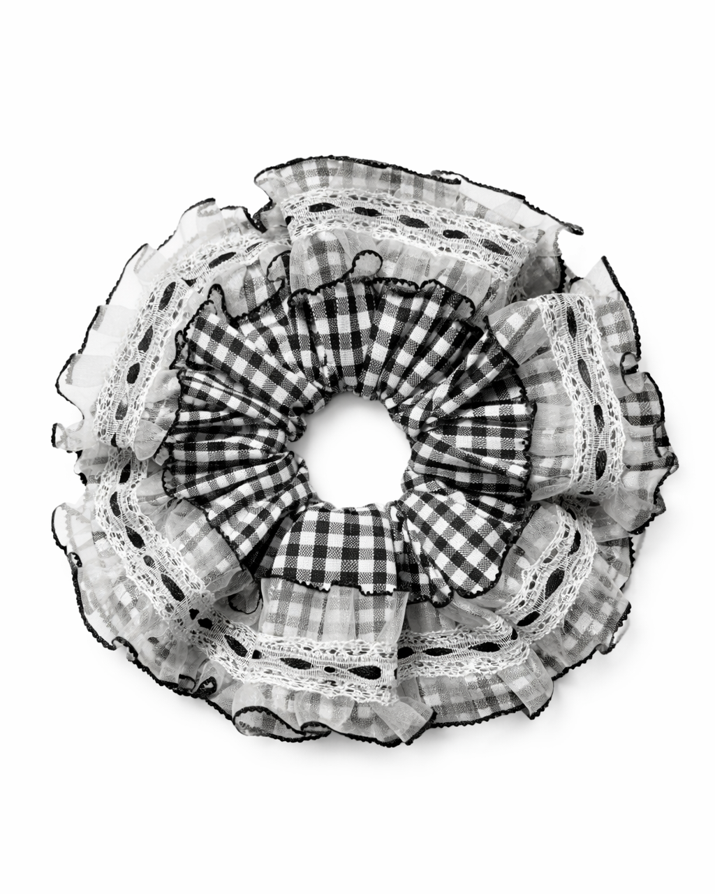 Black Gingham Lace Scrunchie