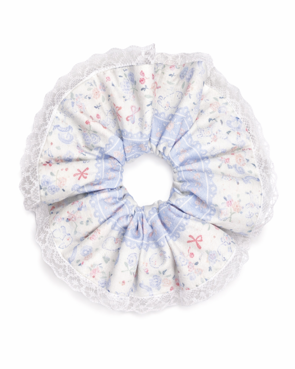 Blue Cottage Floral Lace Scrunchie