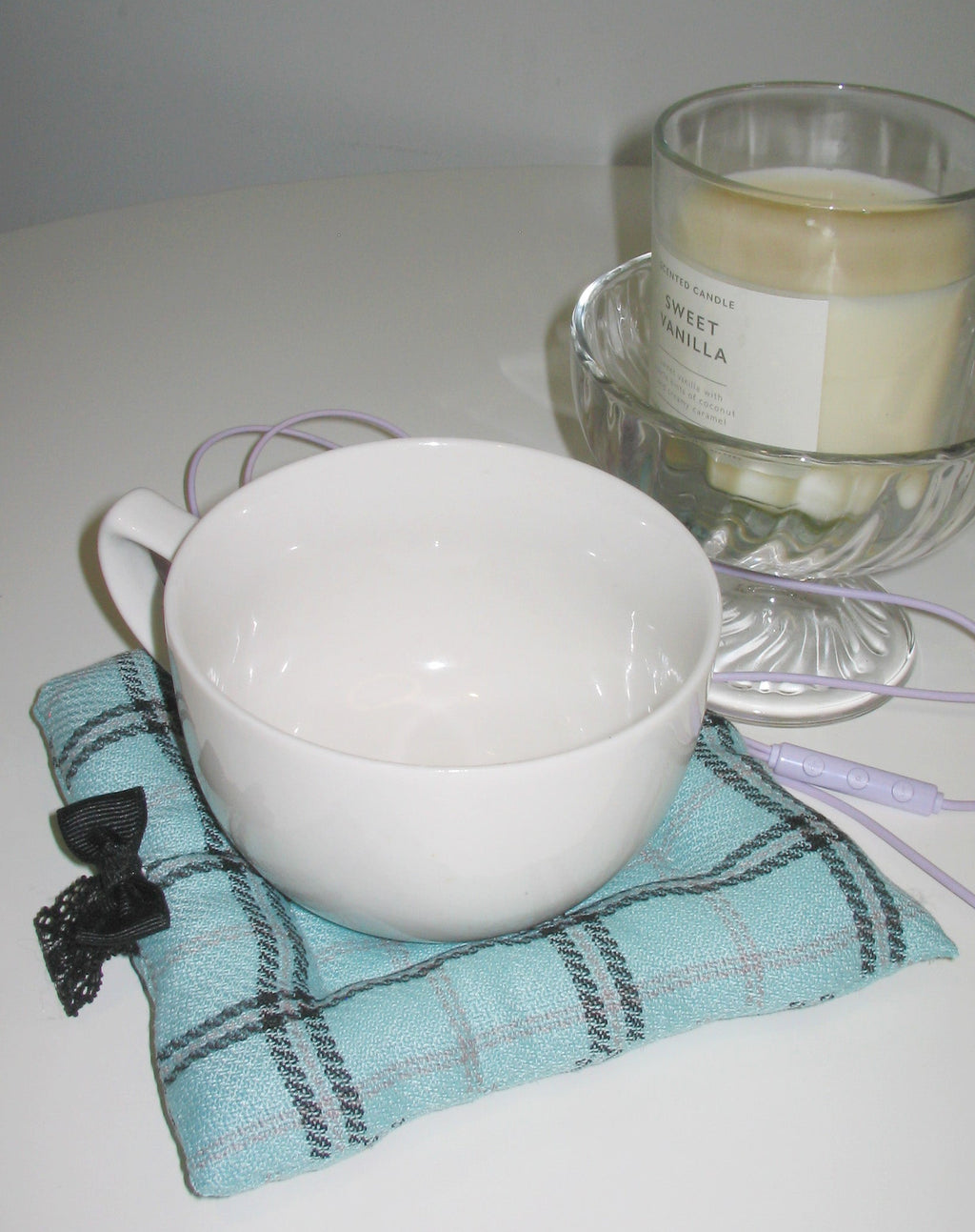 Mint Green Checked Fabric Coaster