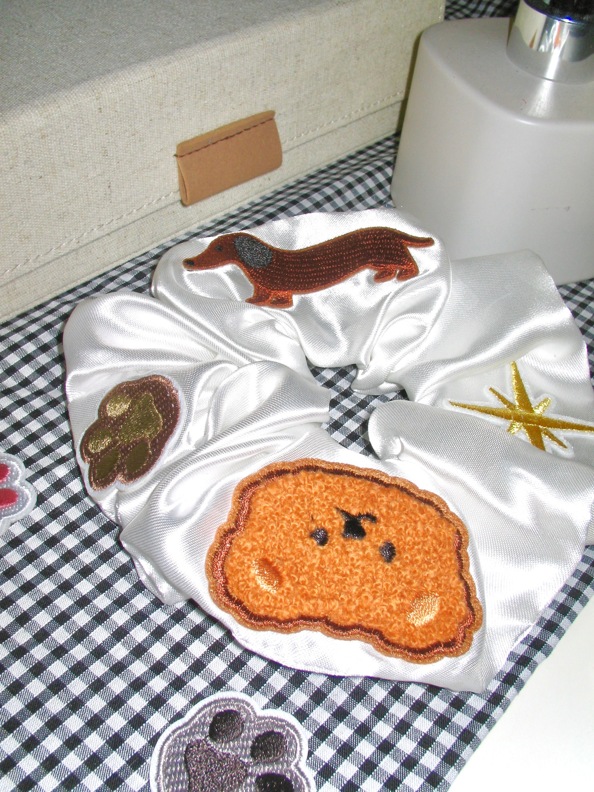 Embroidered Animals Satin Scrunchie