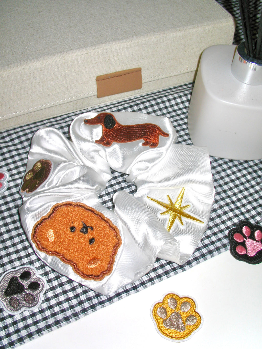 Embroidered Animals Satin Scrunchie