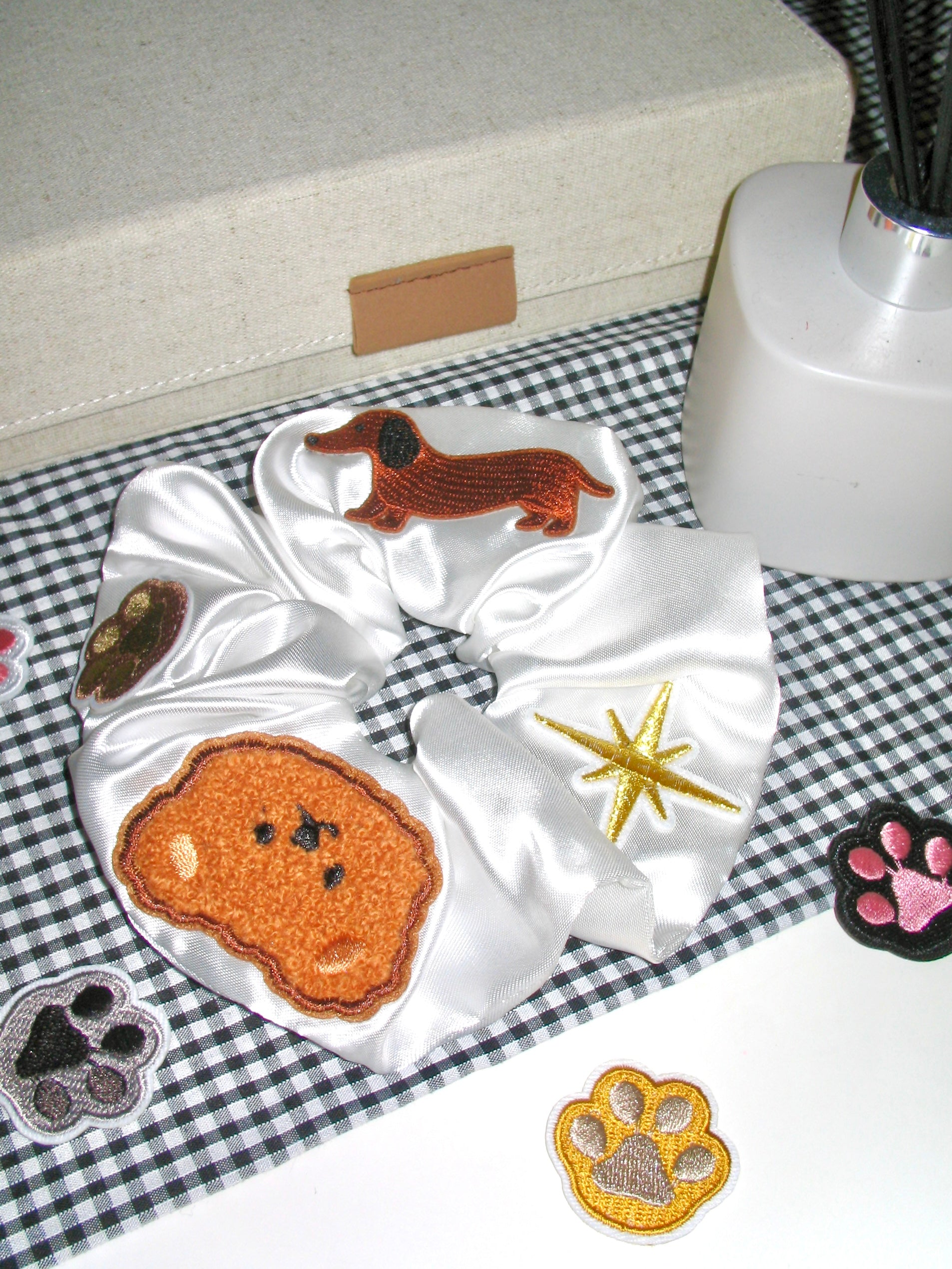 Embroidered Animals Satin Scrunchie