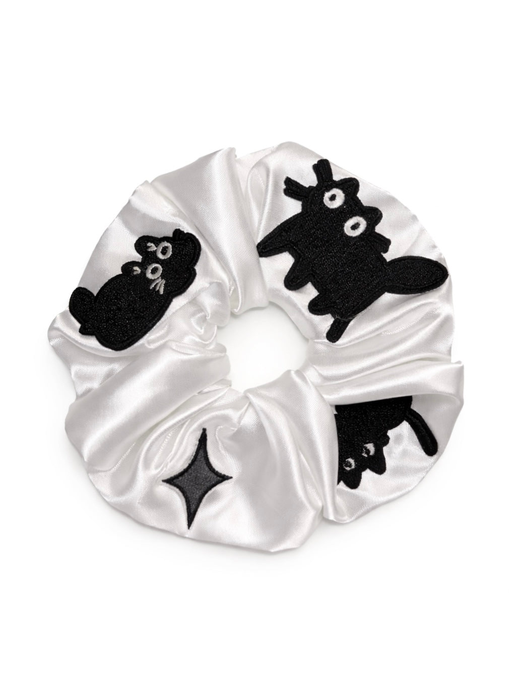 Satin Cat Embroidery Scrunchie