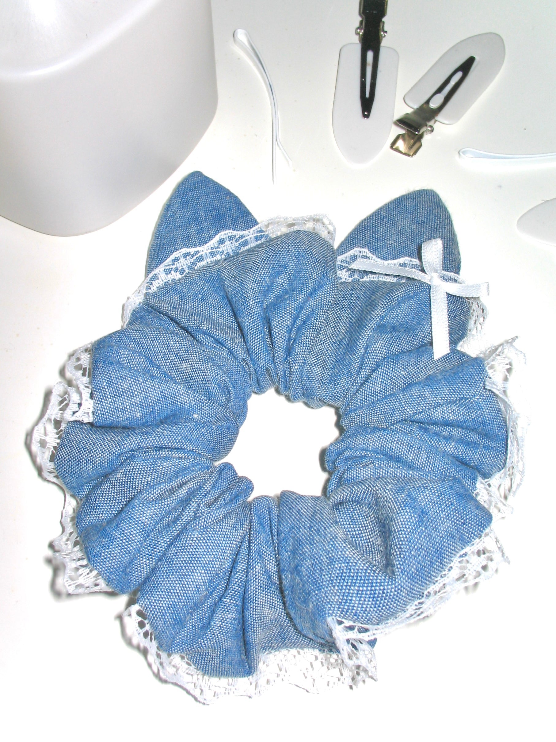 Denim Bow Ears Scrunchie