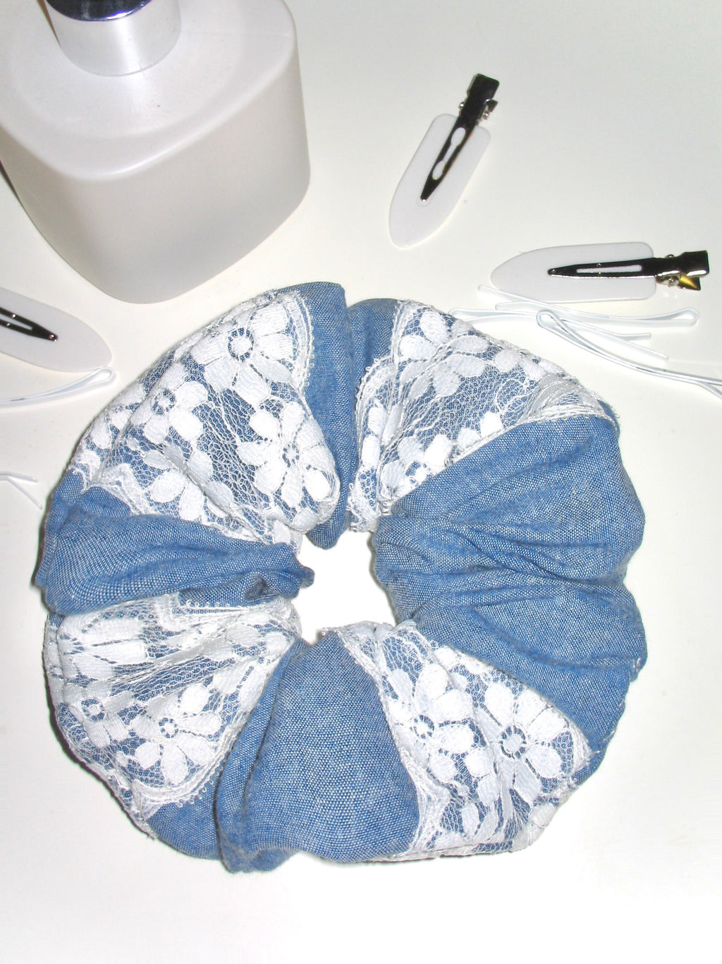 Floral Lace Denim Scrunchie