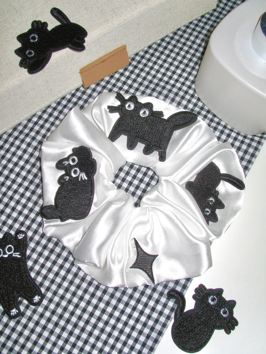 Satin Cat Embroidery Scrunchie
