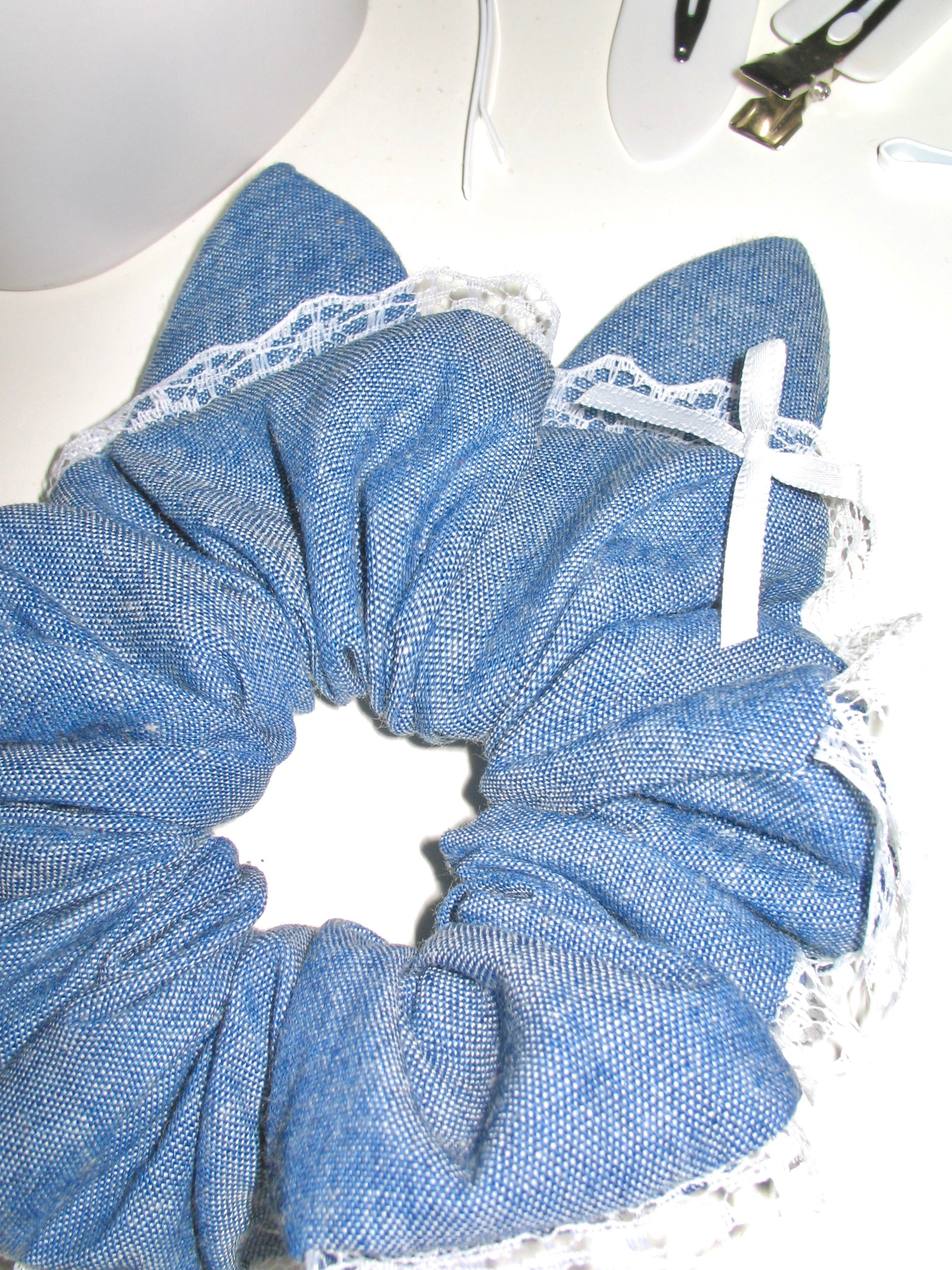 Denim Bow Ears Scrunchie