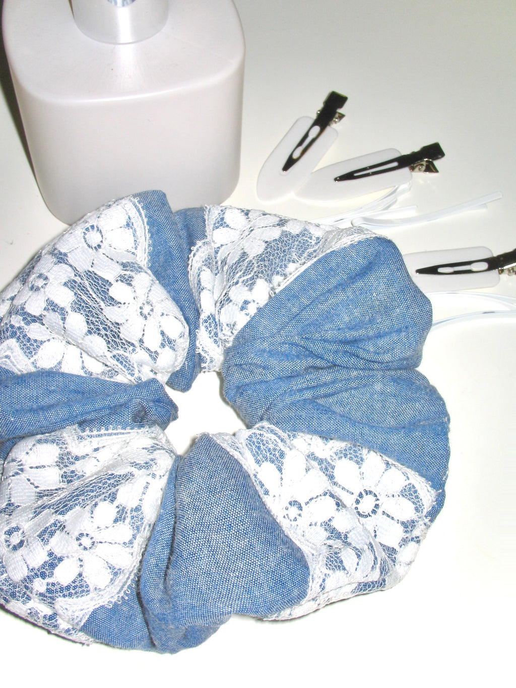 Floral Lace Denim Scrunchie