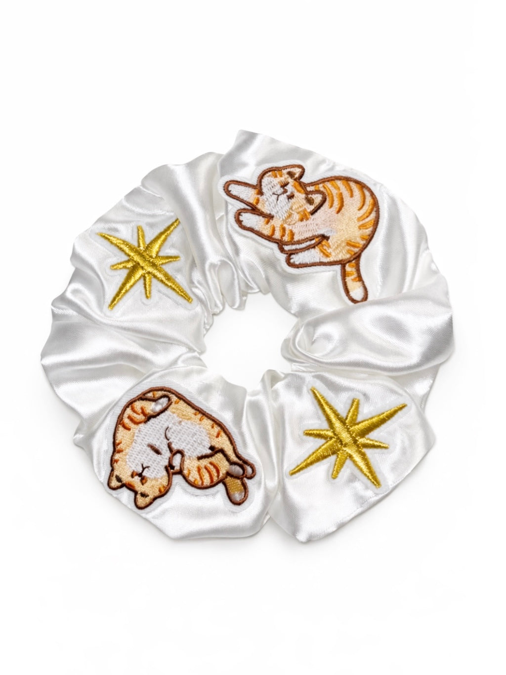 Embroidered Cat Satin Scrunchie