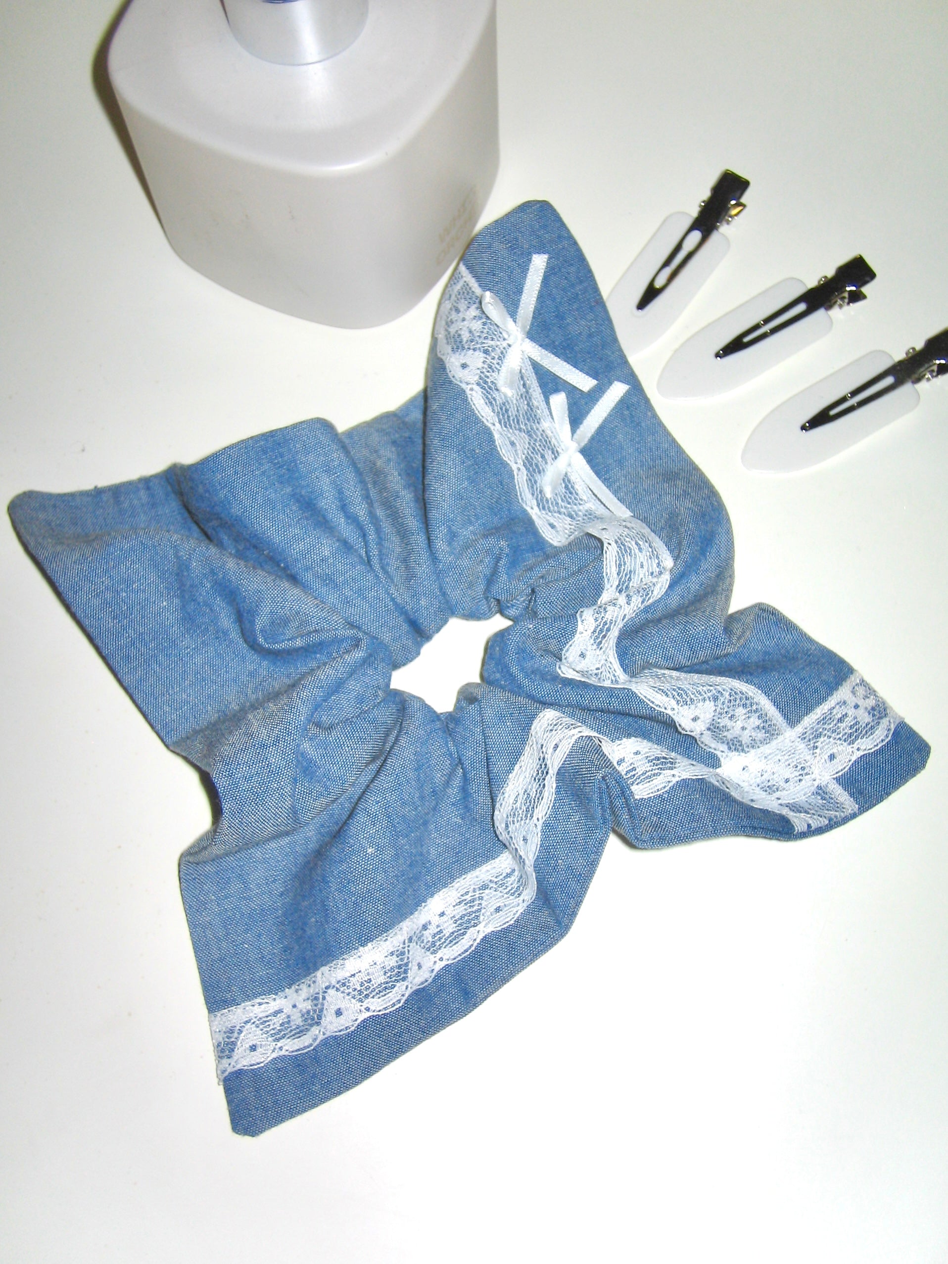 Denim Lace Square Scrunchie