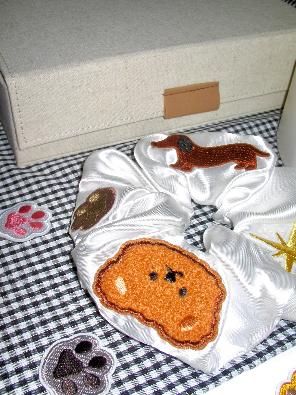 Embroidered Animals Satin Scrunchie