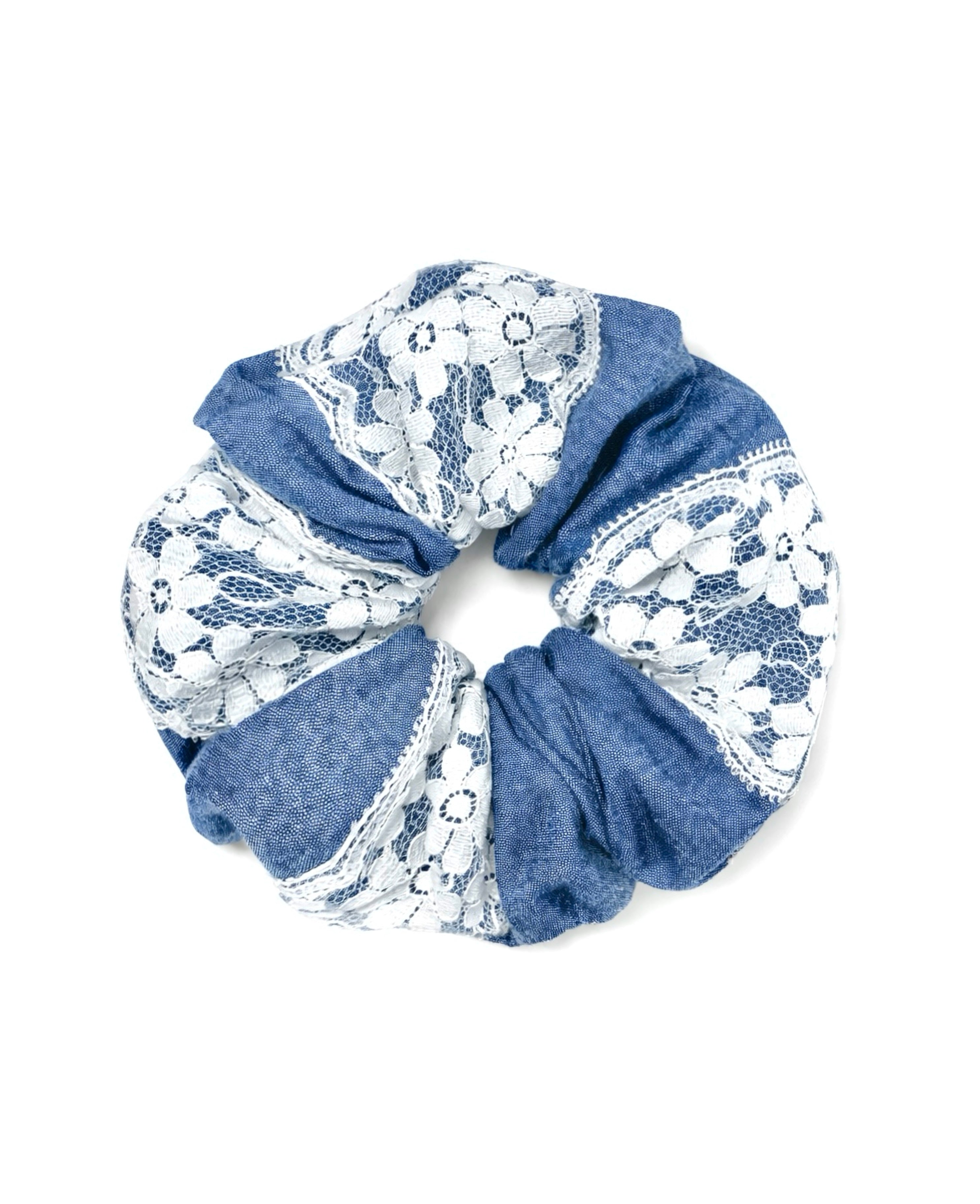 Floral Lace Denim Scrunchie