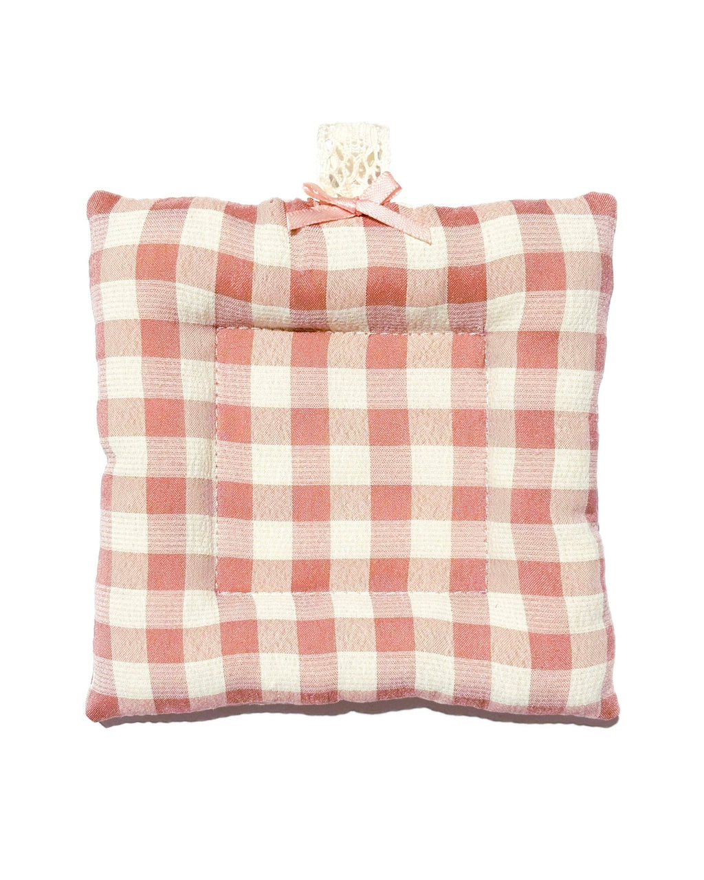 Beige Pink Gingham Lace Bow Coaster