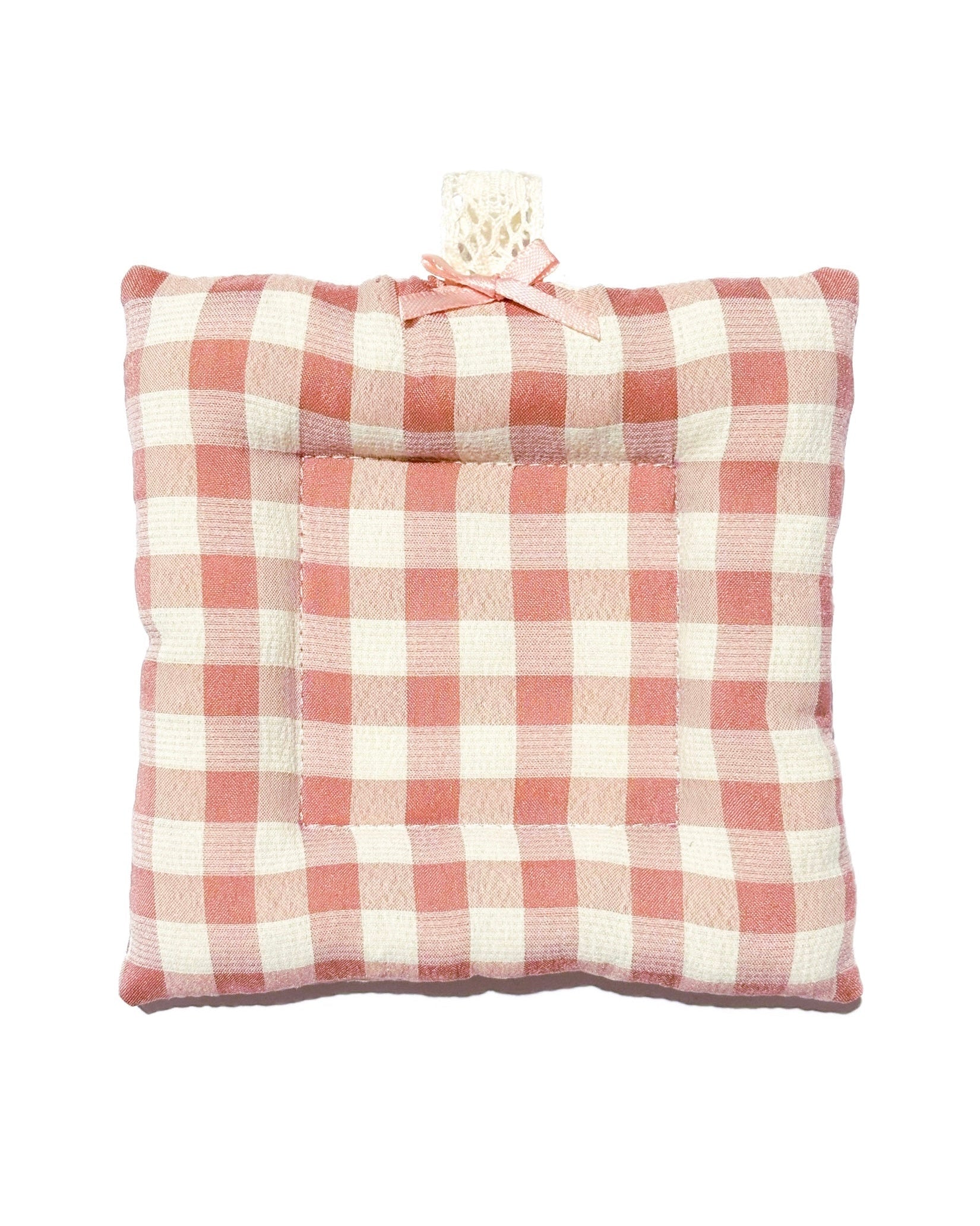 Beige Pink Gingham Lace Bow Coaster
