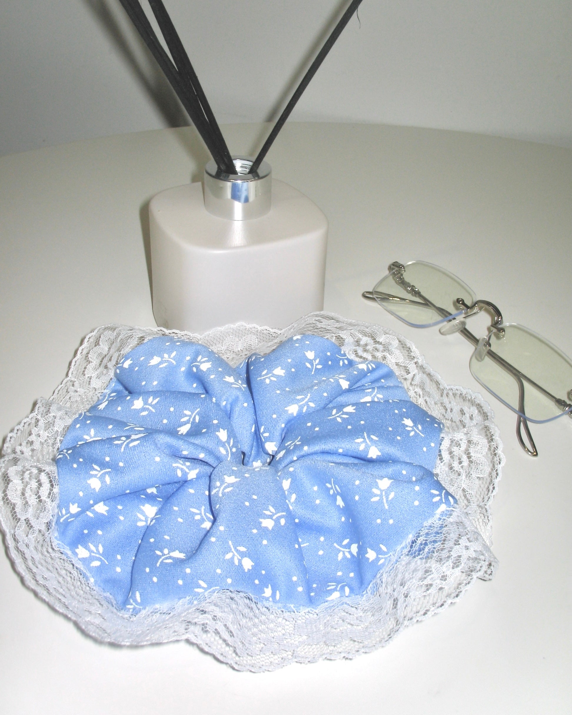 Blue Floral Lace Scrunchie