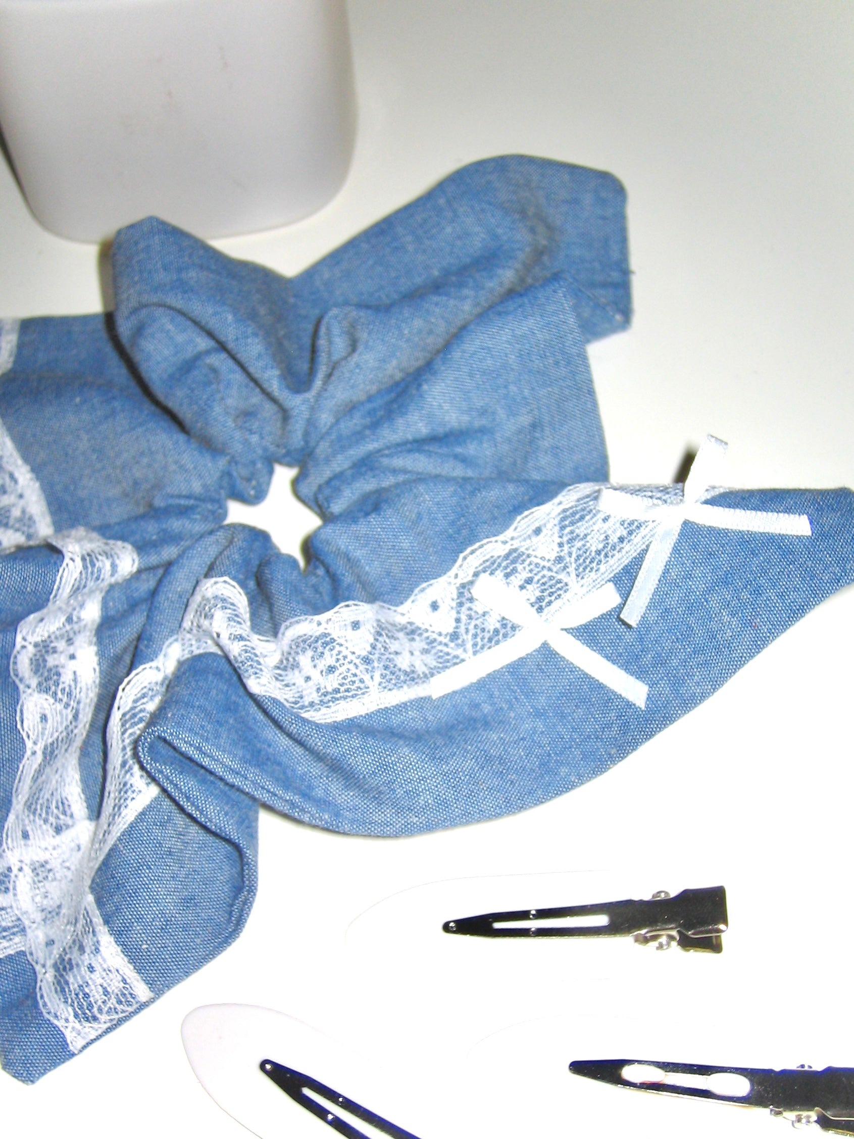 Denim Lace Square Scrunchie