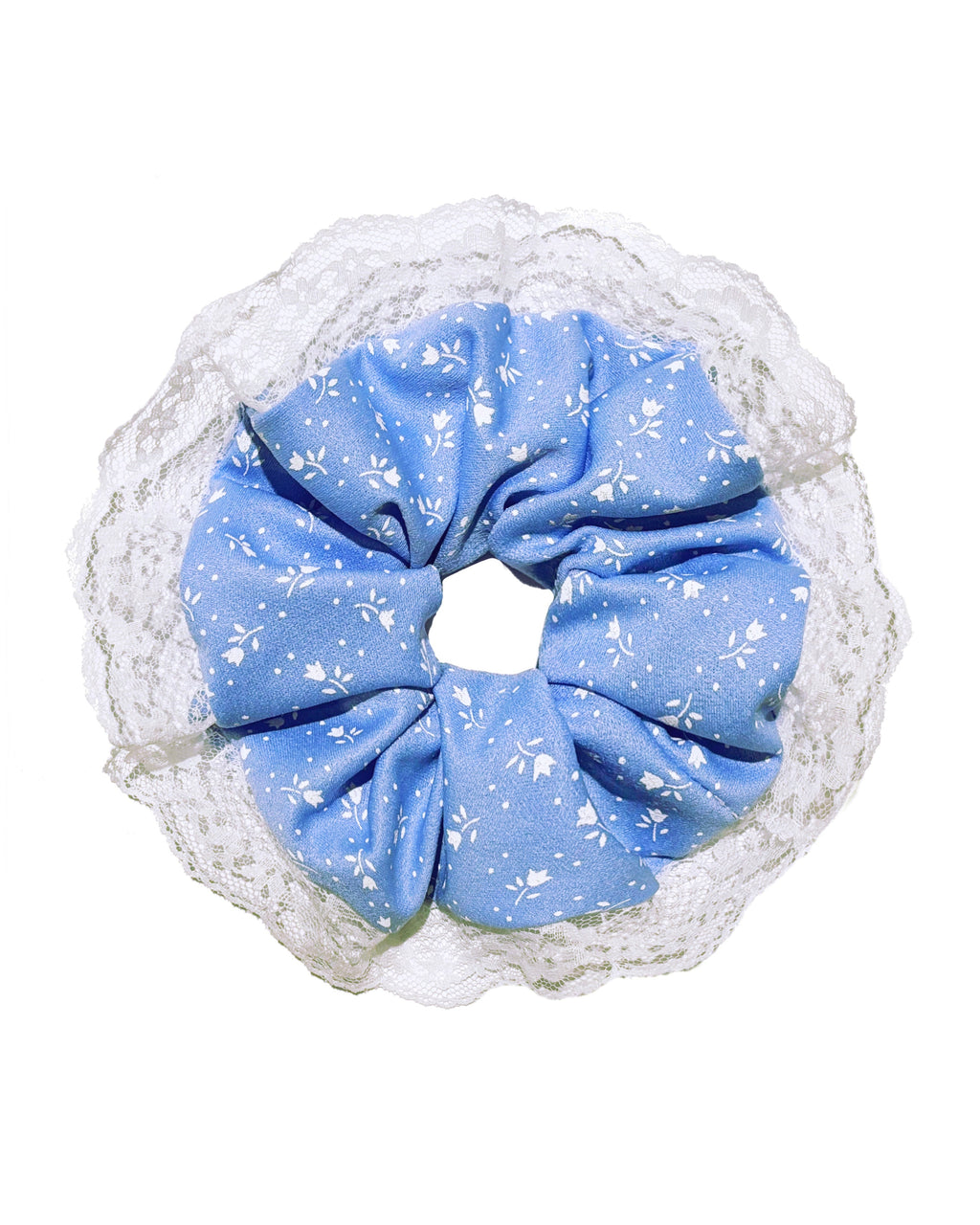 Blue Floral Lace Scrunchie
