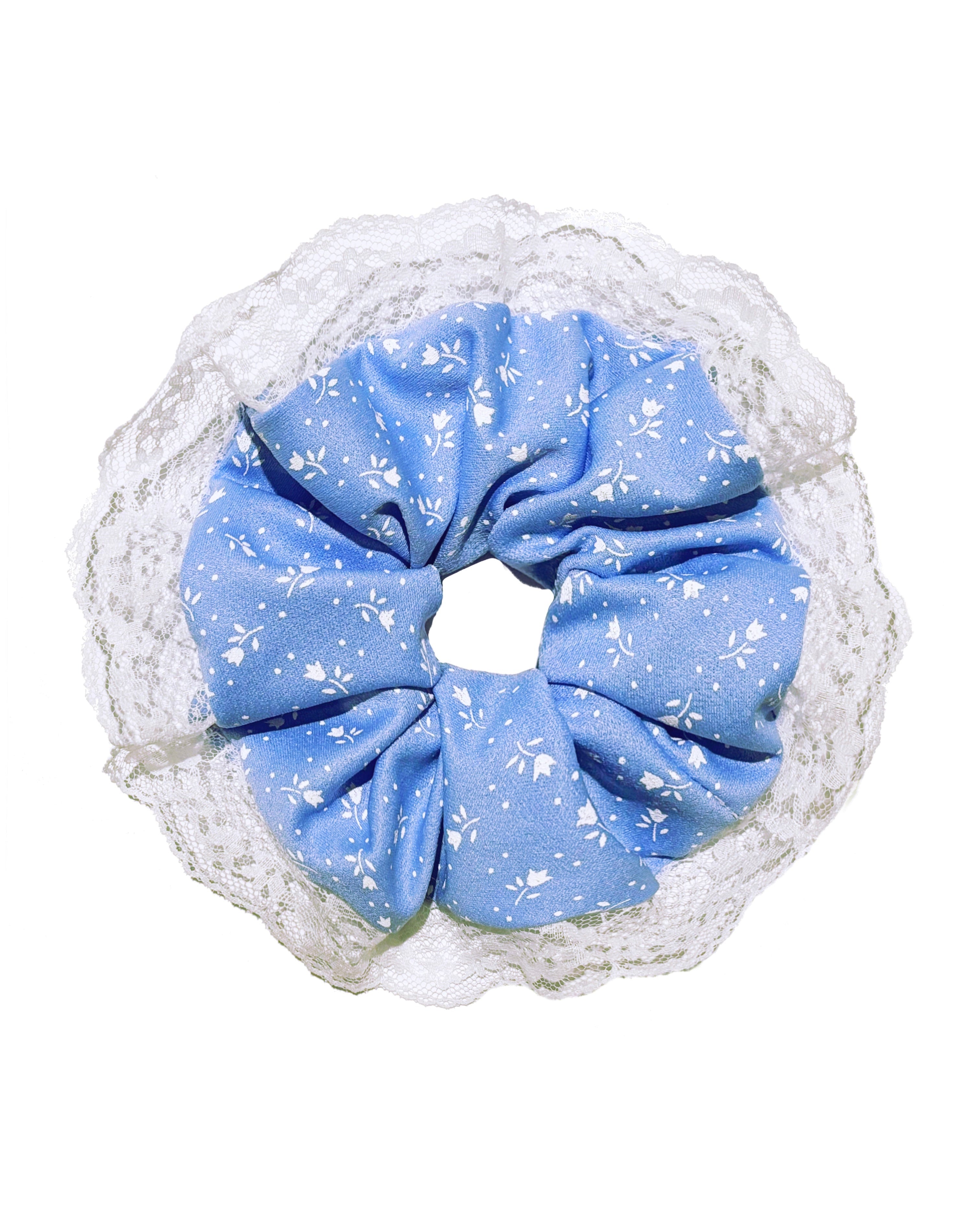 Blue Floral Lace Scrunchie