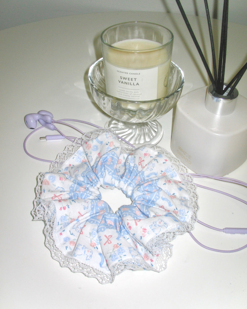 Blue Cottage Floral Lace Scrunchie