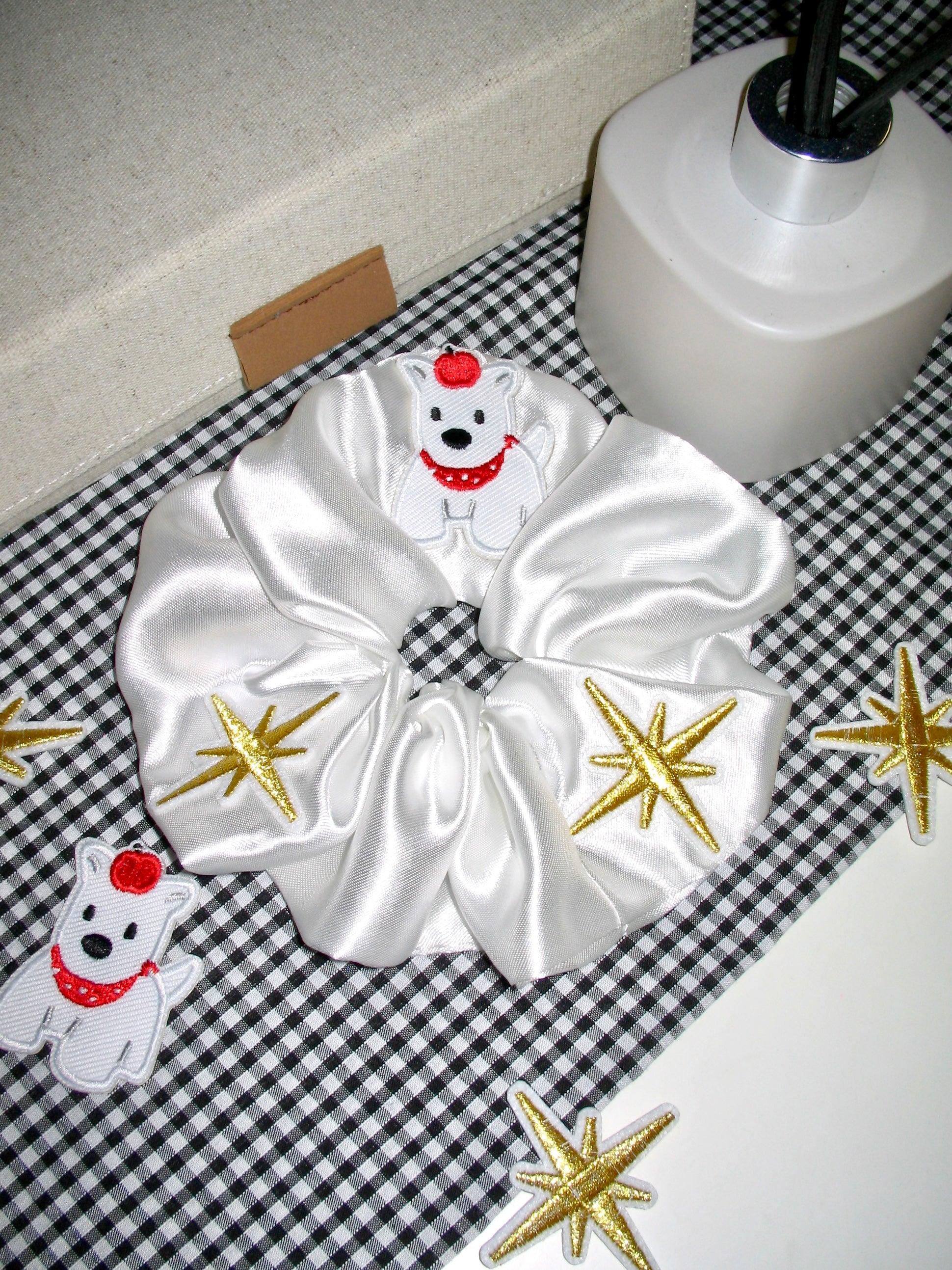 Embroidered Puppy Star Scrunchie