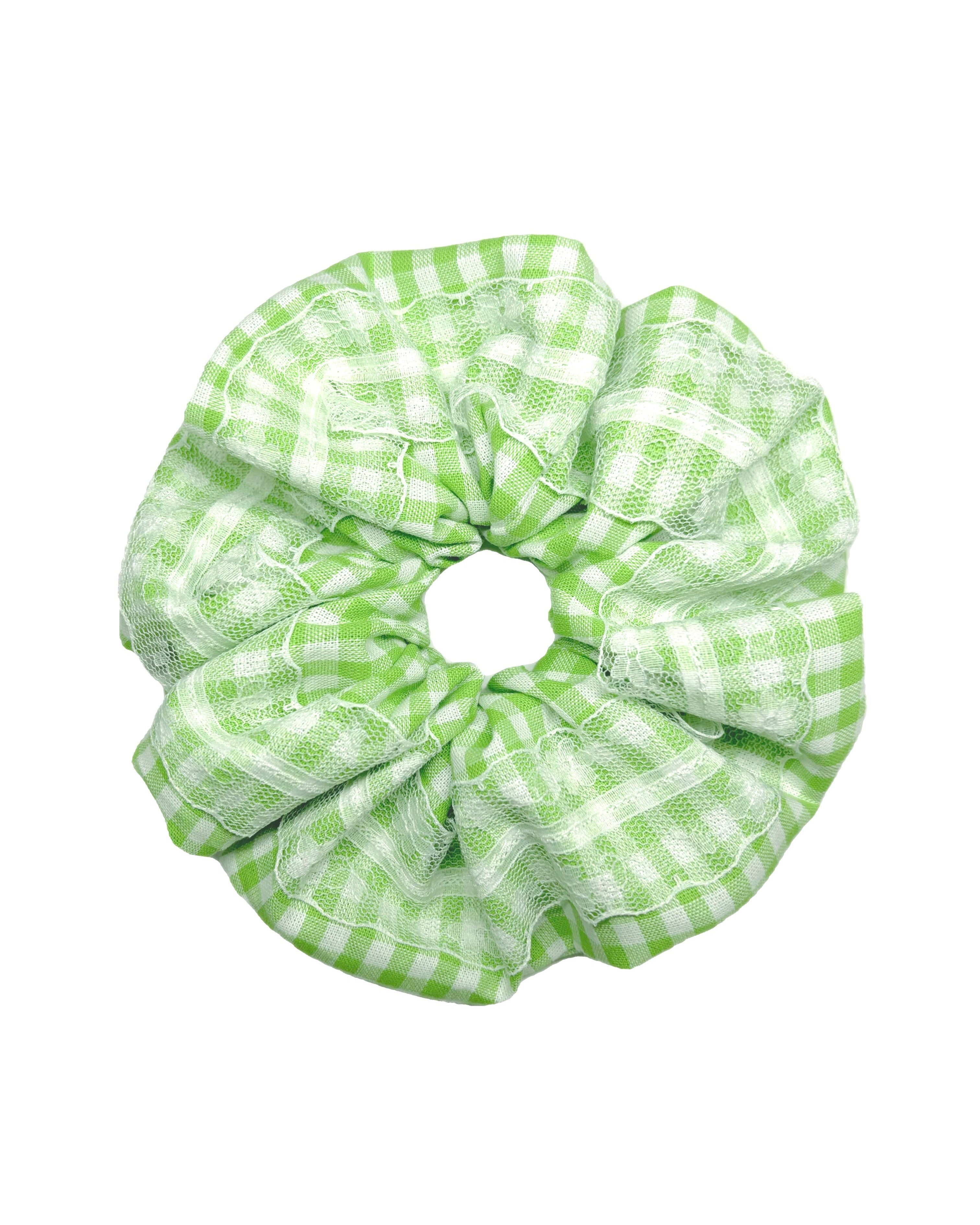Green Gingham Lace Scrunchie