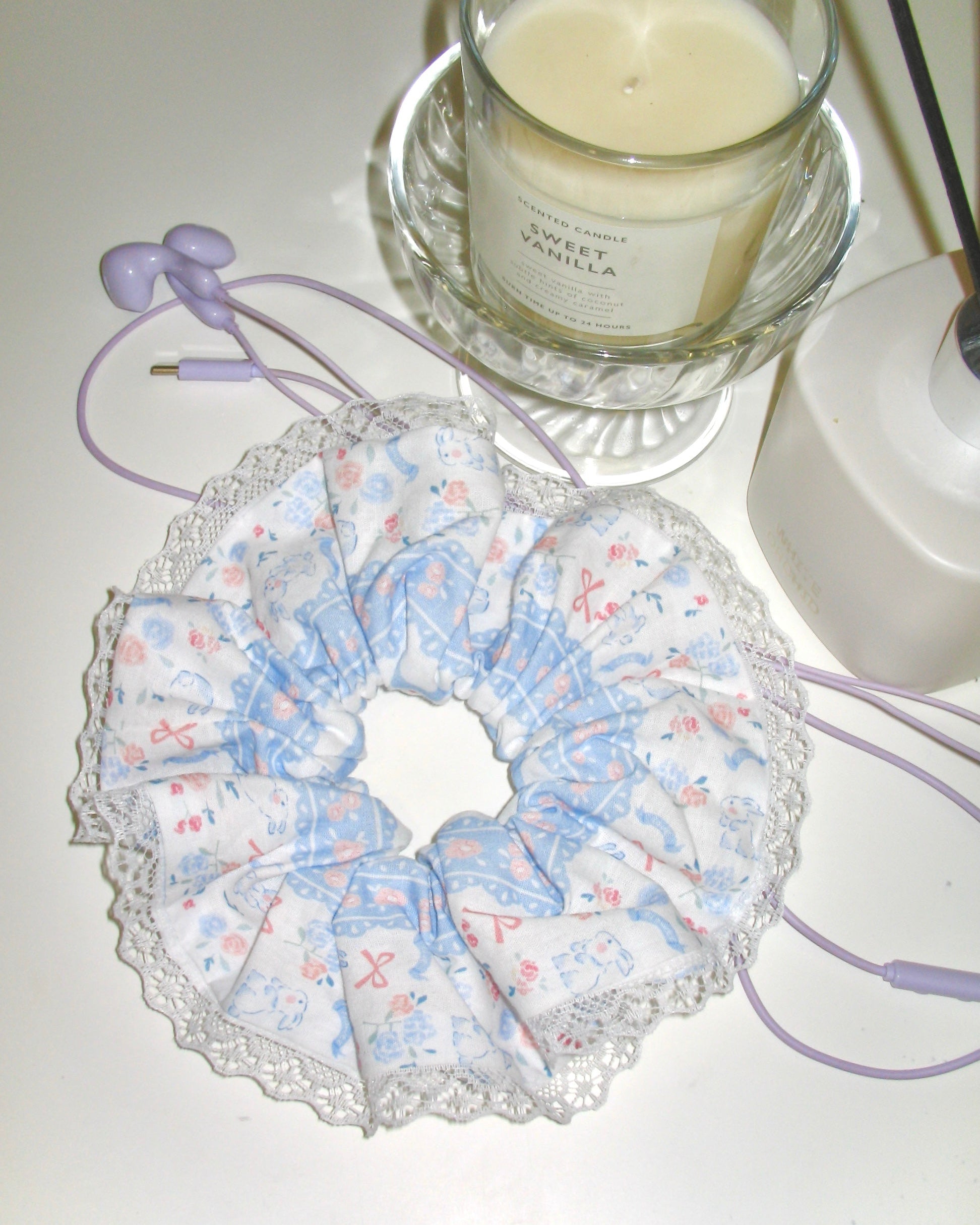 Blue Cottage Floral Lace Scrunchie