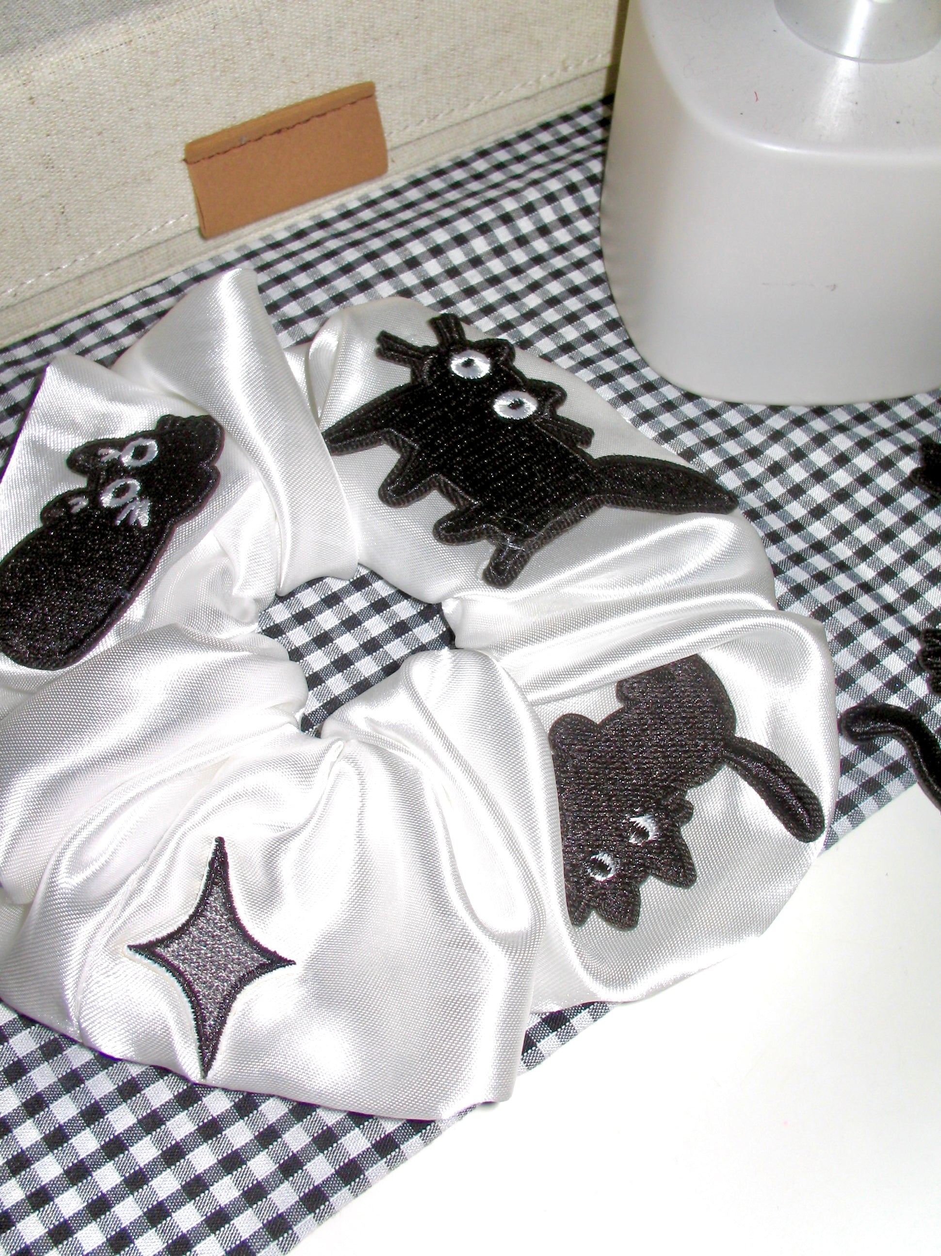 Satin Cat Embroidery Scrunchie