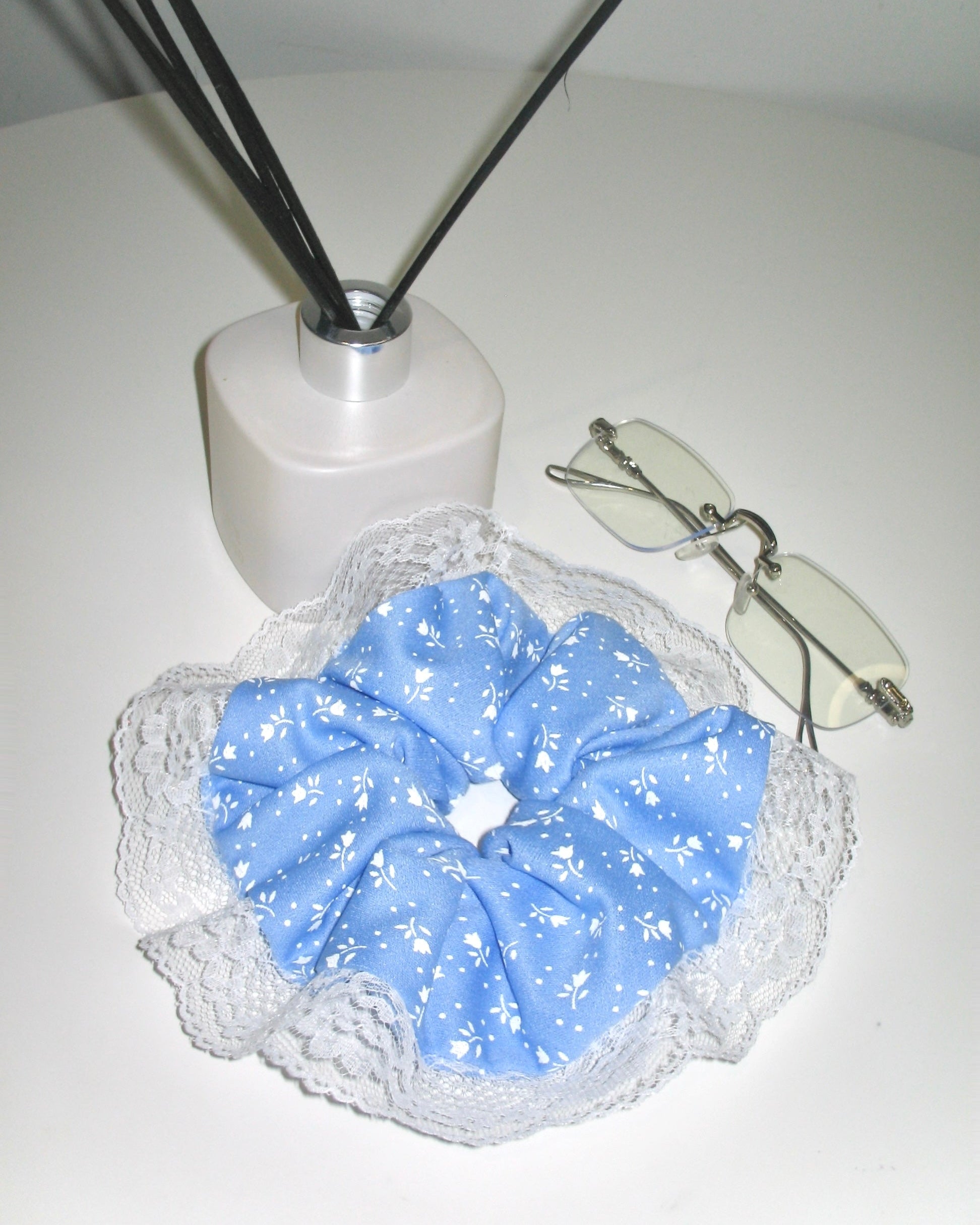 Blue Floral Lace Scrunchie