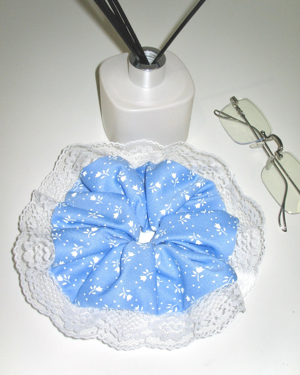 Blue Floral Lace Scrunchie