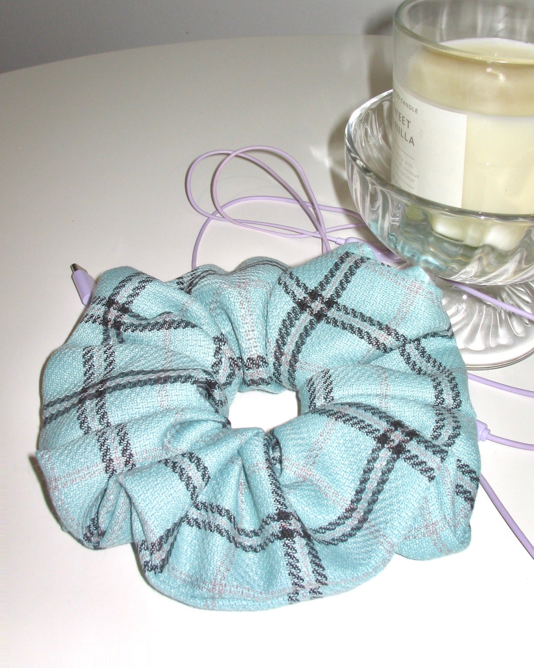 Mint Green Checked Scrunchie