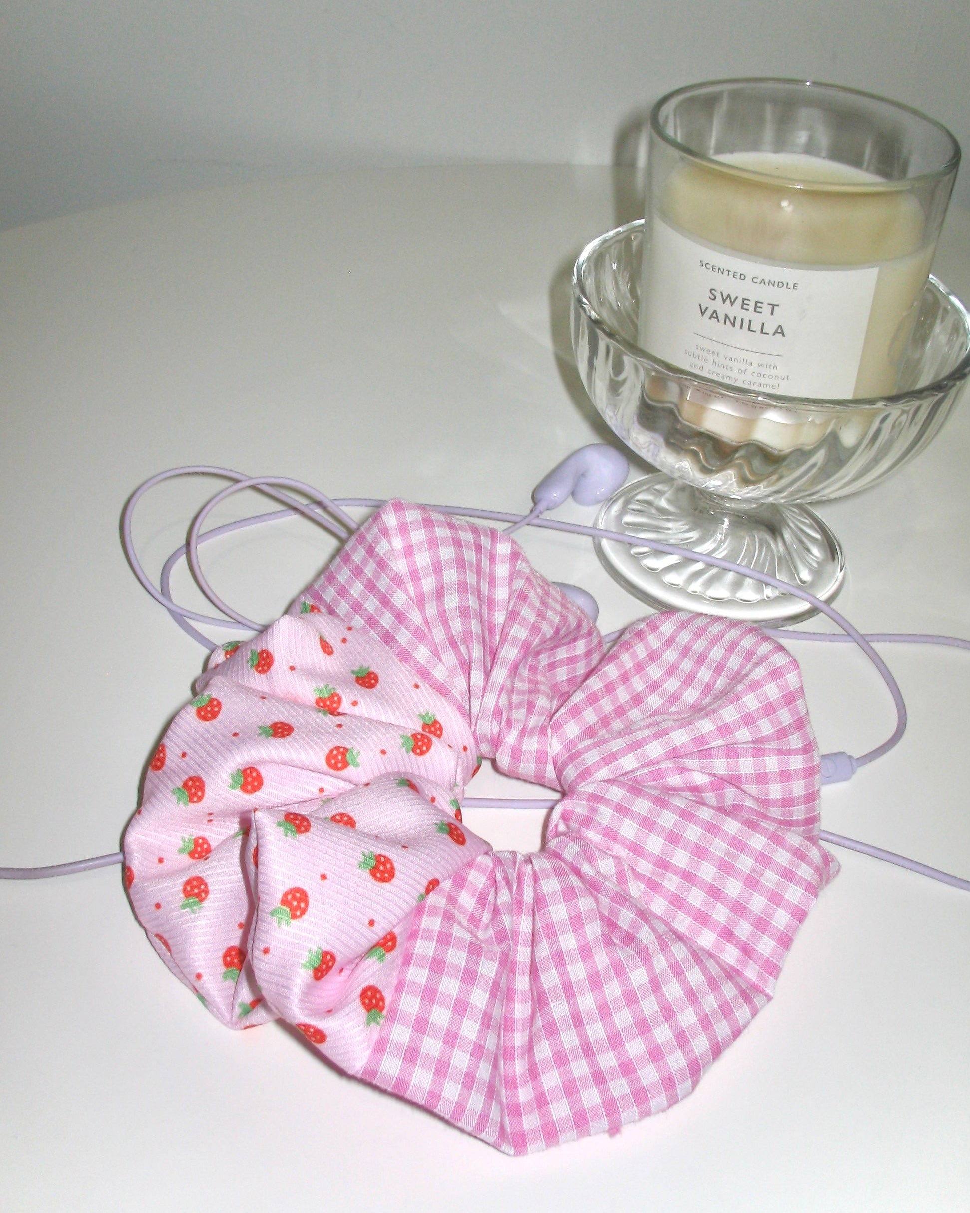 Pink Strawberry Gingham Scrunchie