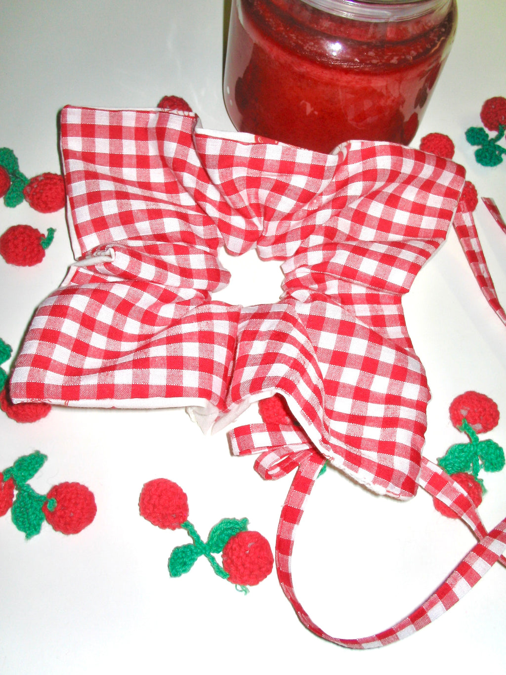 Cherry Lace Ribbon Square Scrunchie