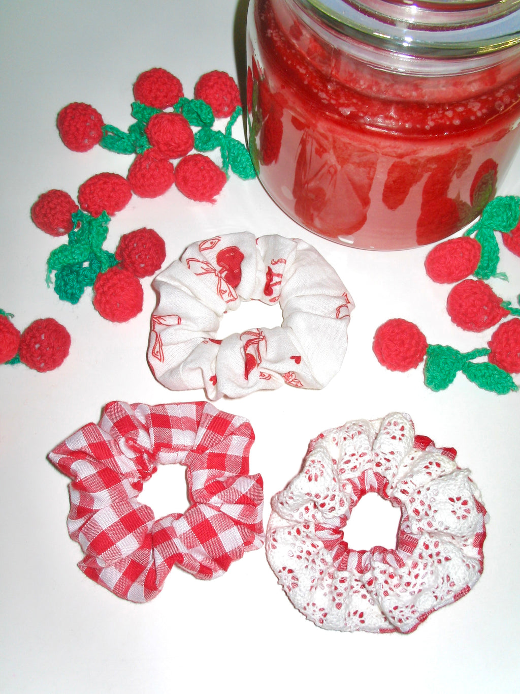 Mini Scrunchie Set – Cherry & Gingham (3-Pack)