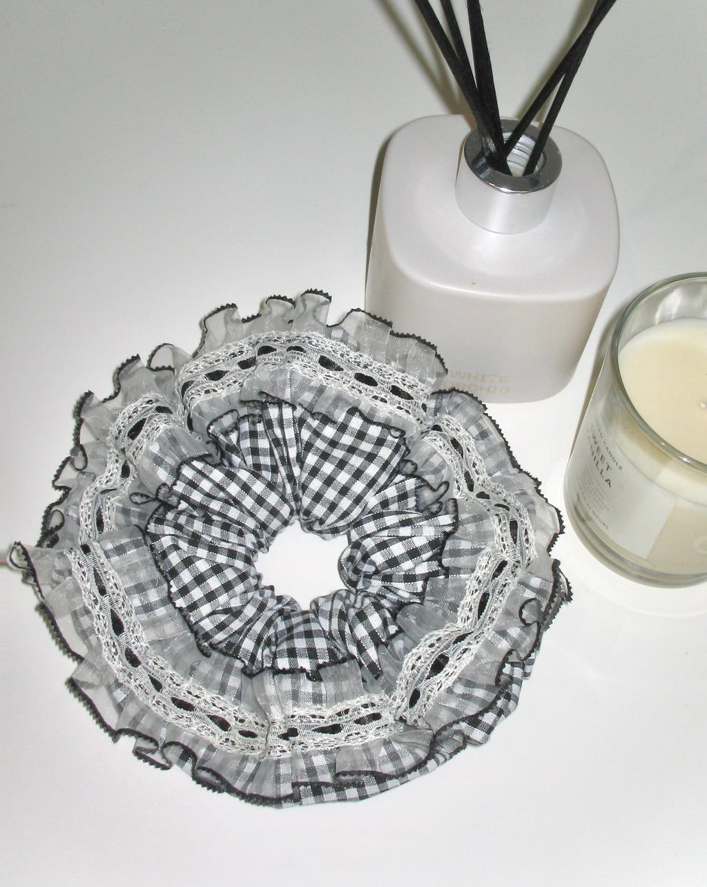 Black Gingham Lace Scrunchie