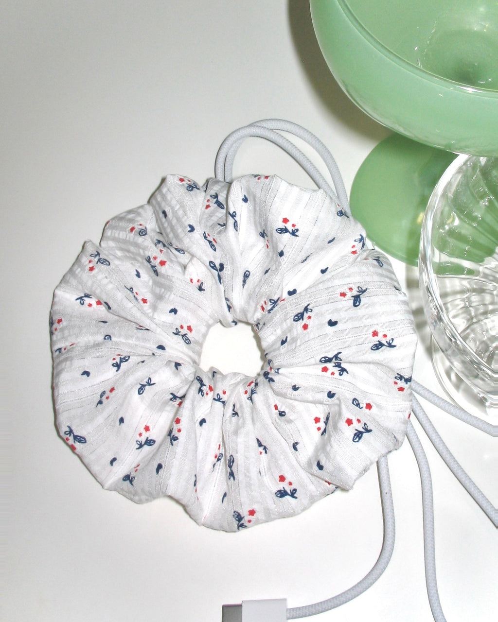 White Floral Print Scrunchie