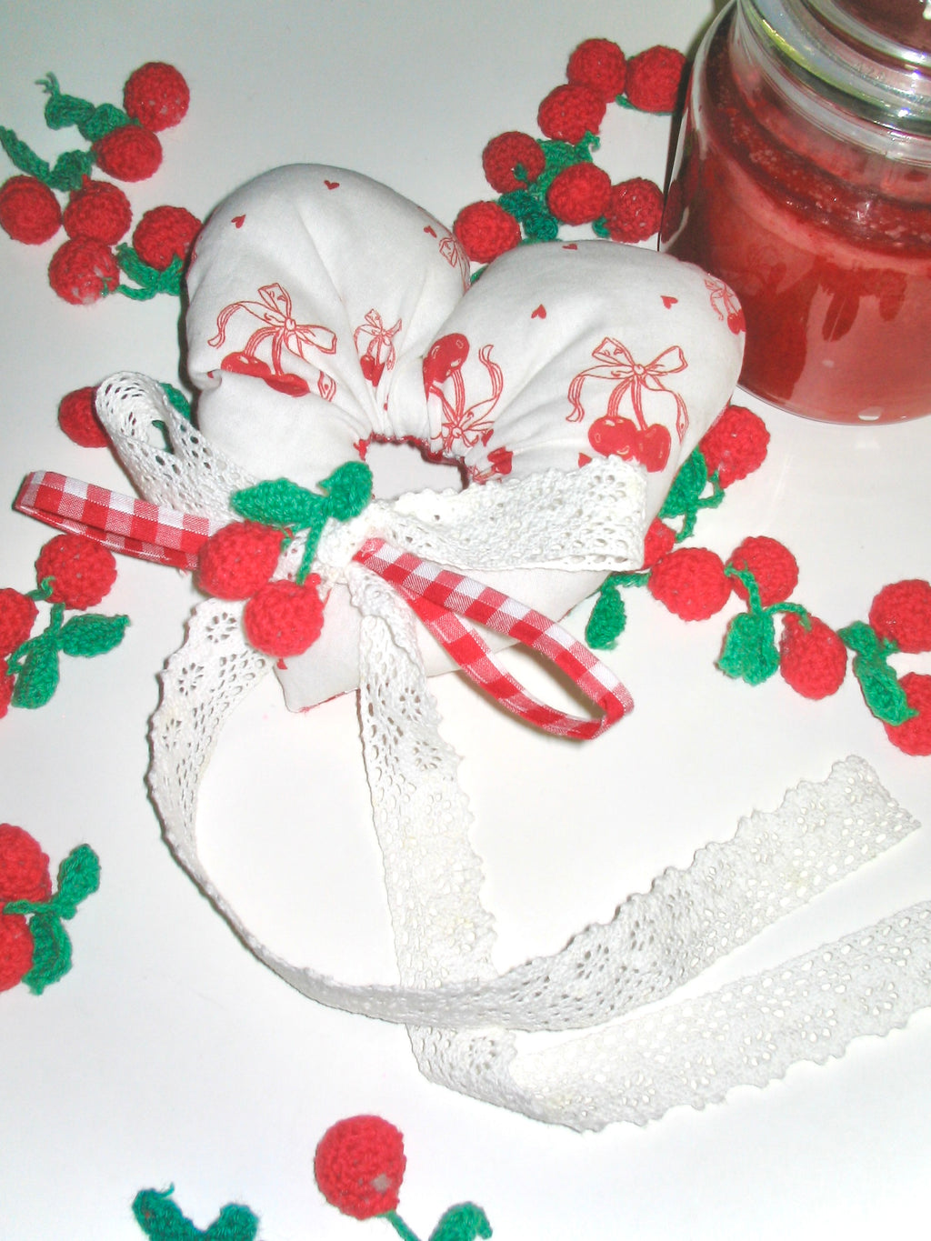 Cherry Heart Scrunchie