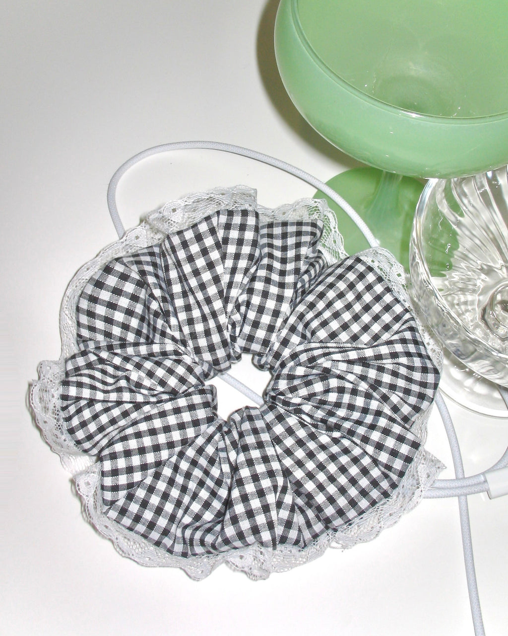 Black & White Gingham Lace Scrunchie
