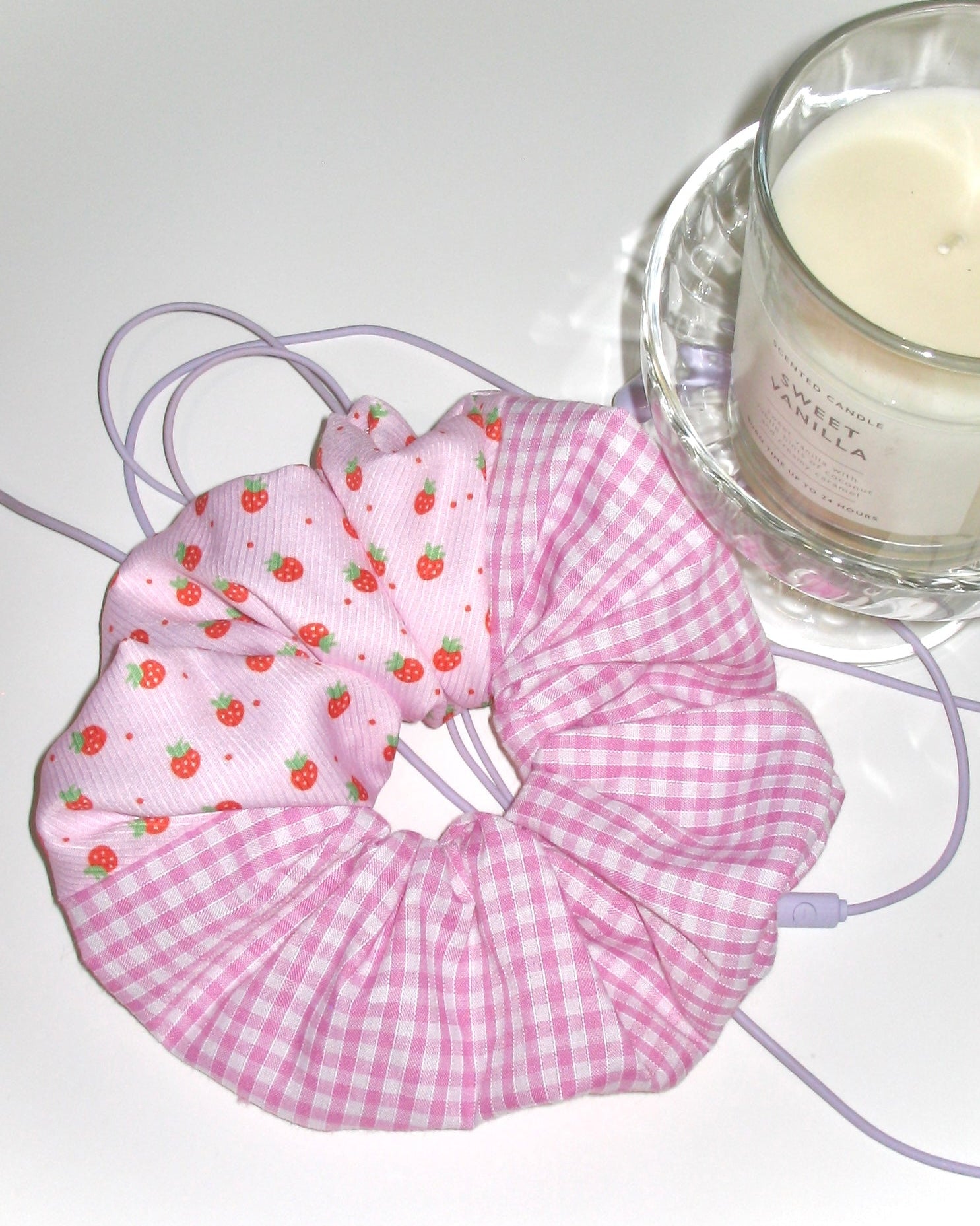 Pink Strawberry Gingham Scrunchie