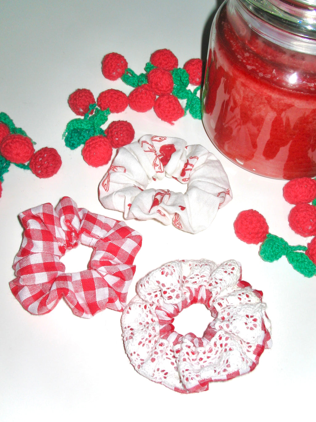 Mini Scrunchie Set – Cherry & Gingham (3-Pack)