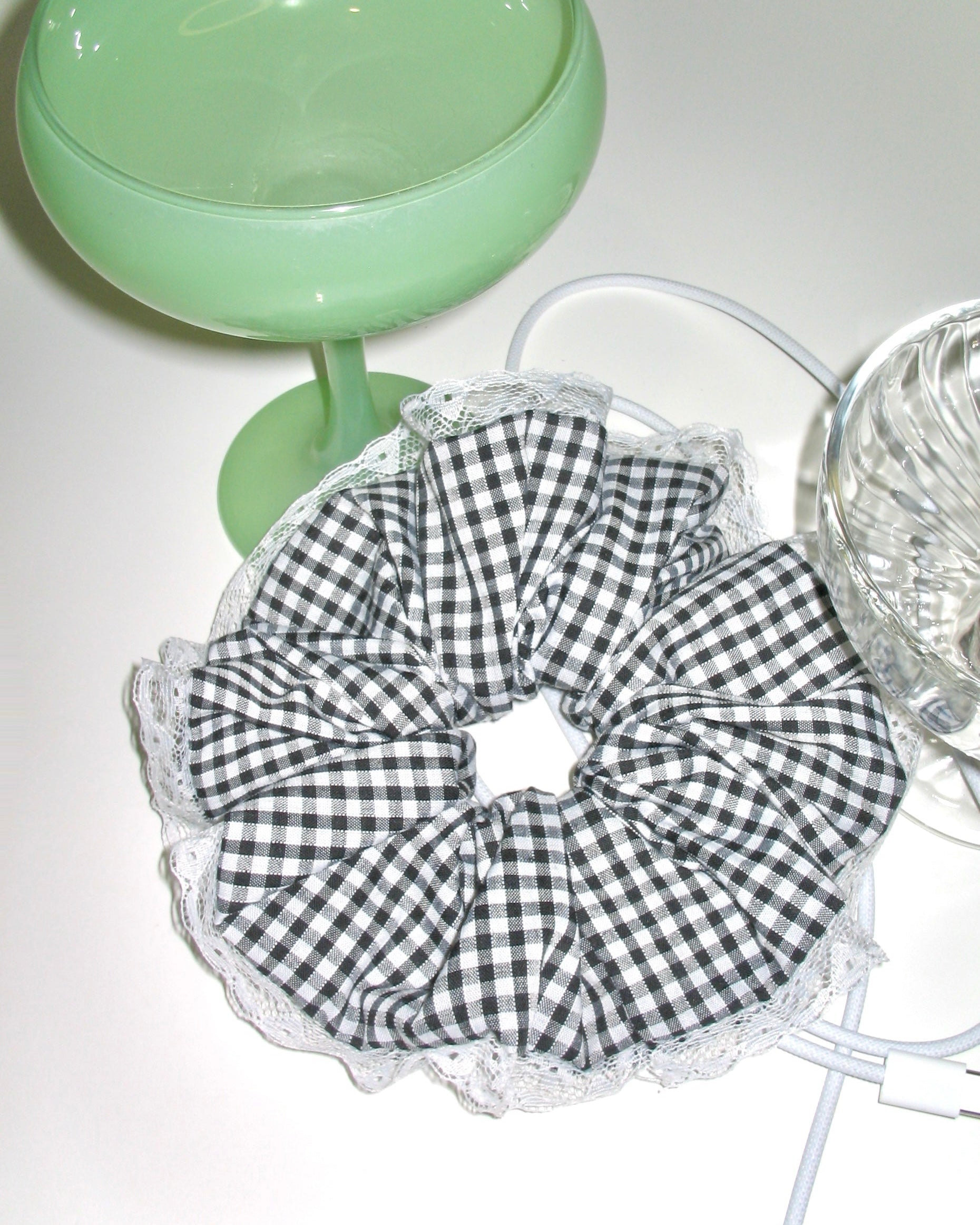 Black & White Gingham Lace Scrunchie