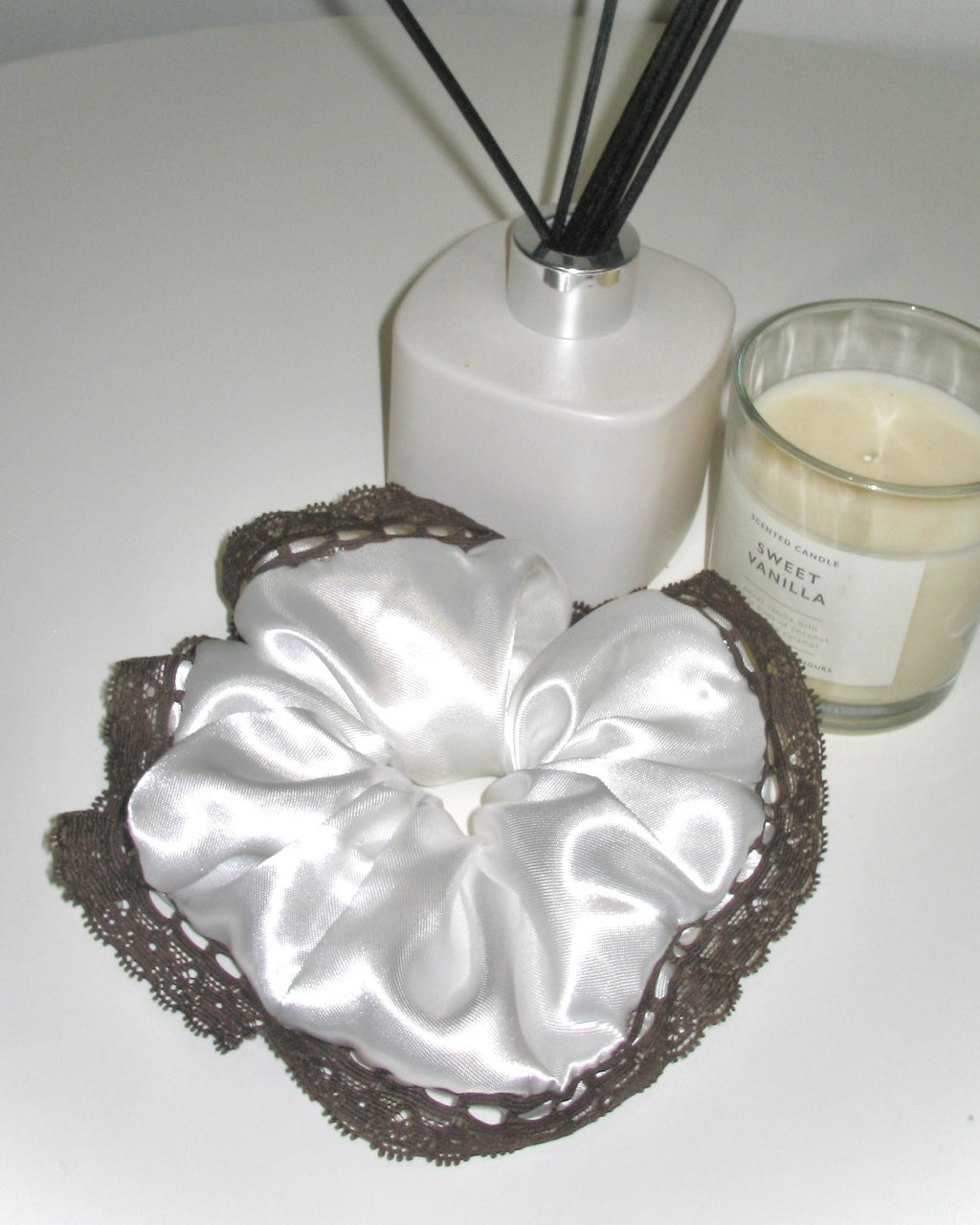 Ivory Satin Lace Scrunchie