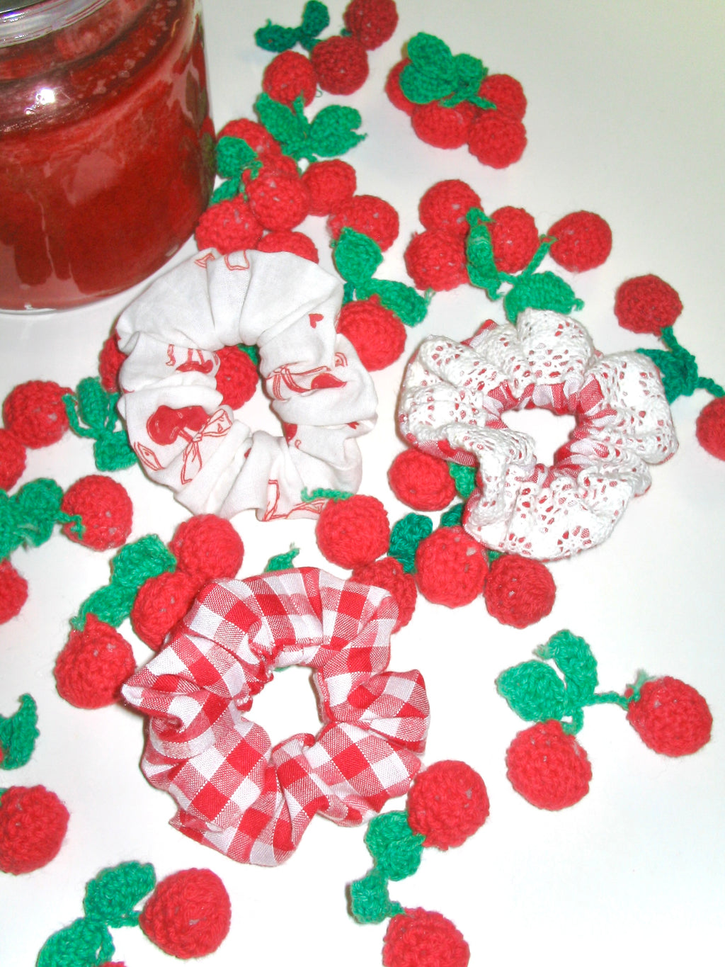 Mini Scrunchie Set – Cherry & Gingham (3-Pack)