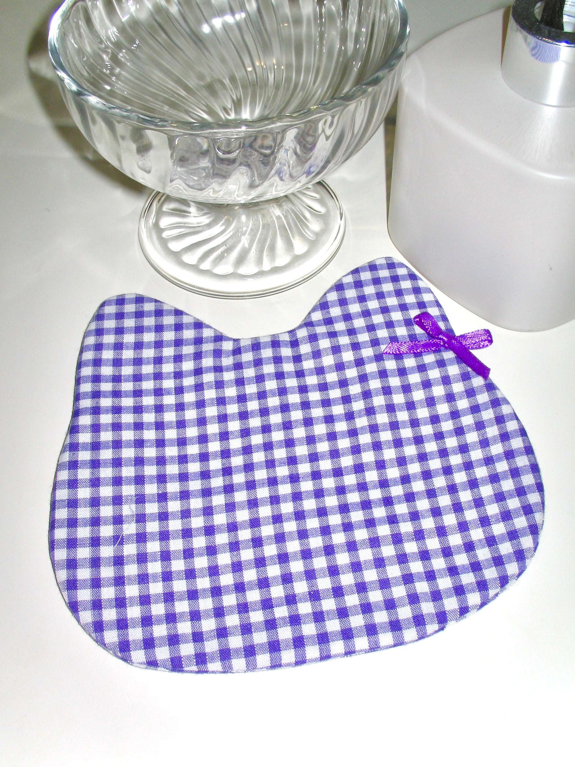 Cat-Shaped Gingham Coaster – Purple