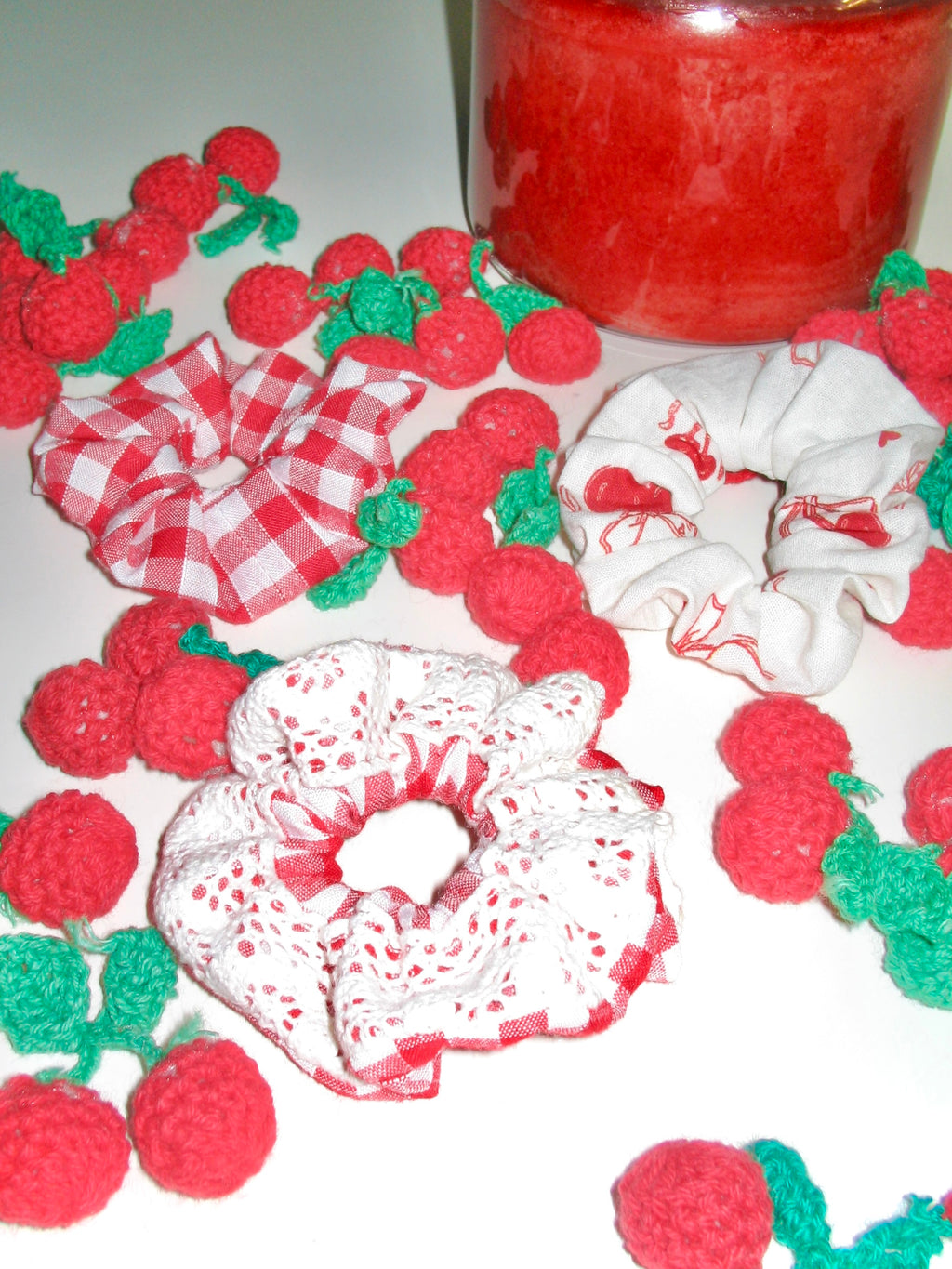 Mini Scrunchie Set – Cherry & Gingham (3-Pack)