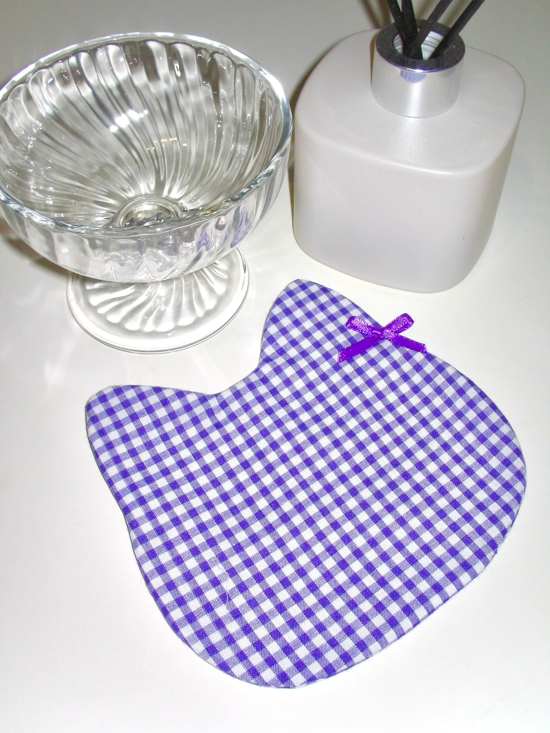 Cat-Shaped Gingham Coaster – Purple