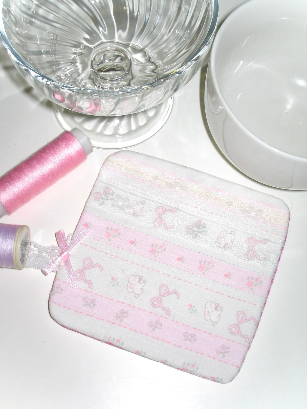 Square Coaster – Bunny & Lace (Pink)