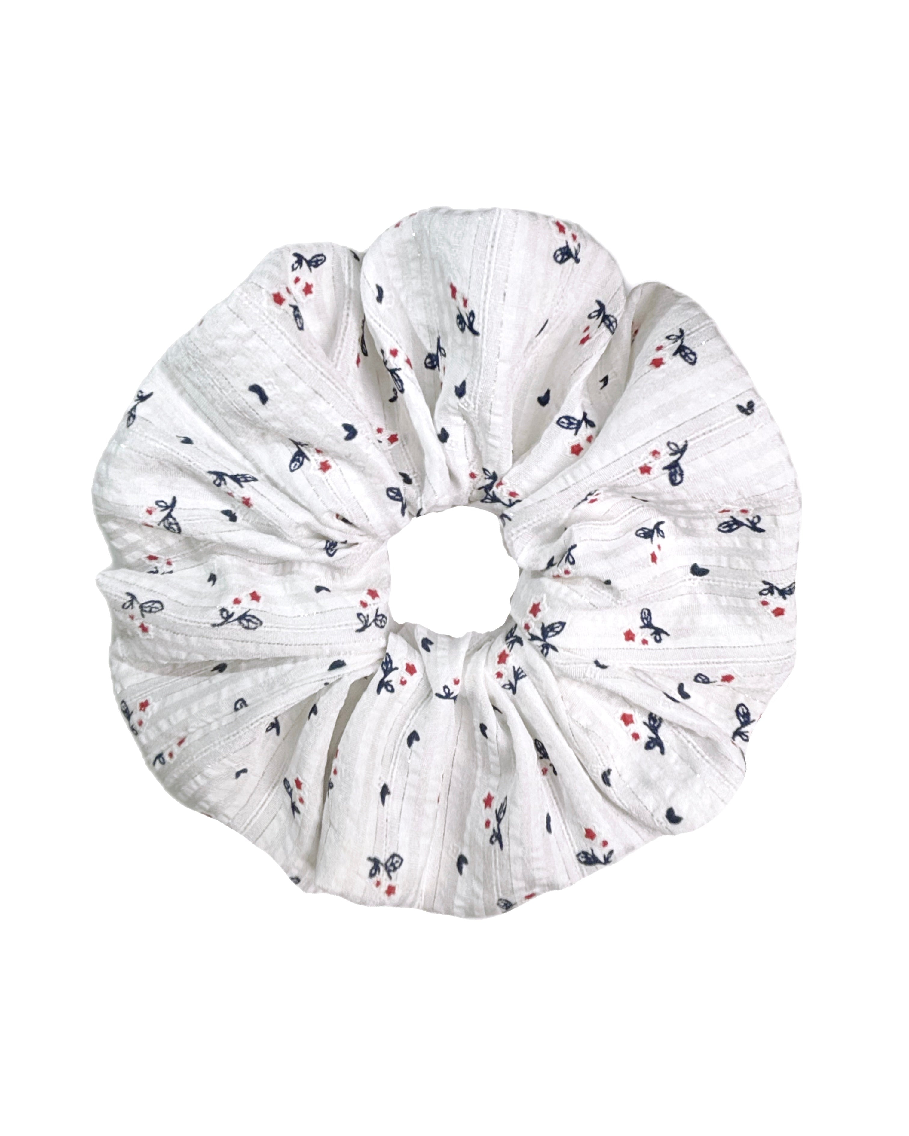 White Floral Print Scrunchie